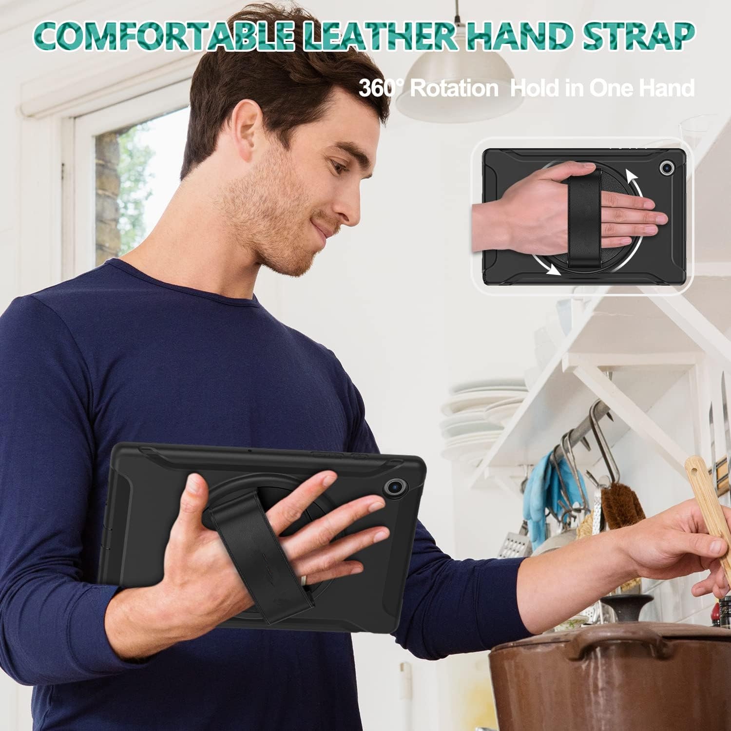 [CS] Shockproof Heavy Duty Rugged Kickstand Case with Hand Strap for Samsung Tablet Tab A8 10.5", SM-X200 SM-X205