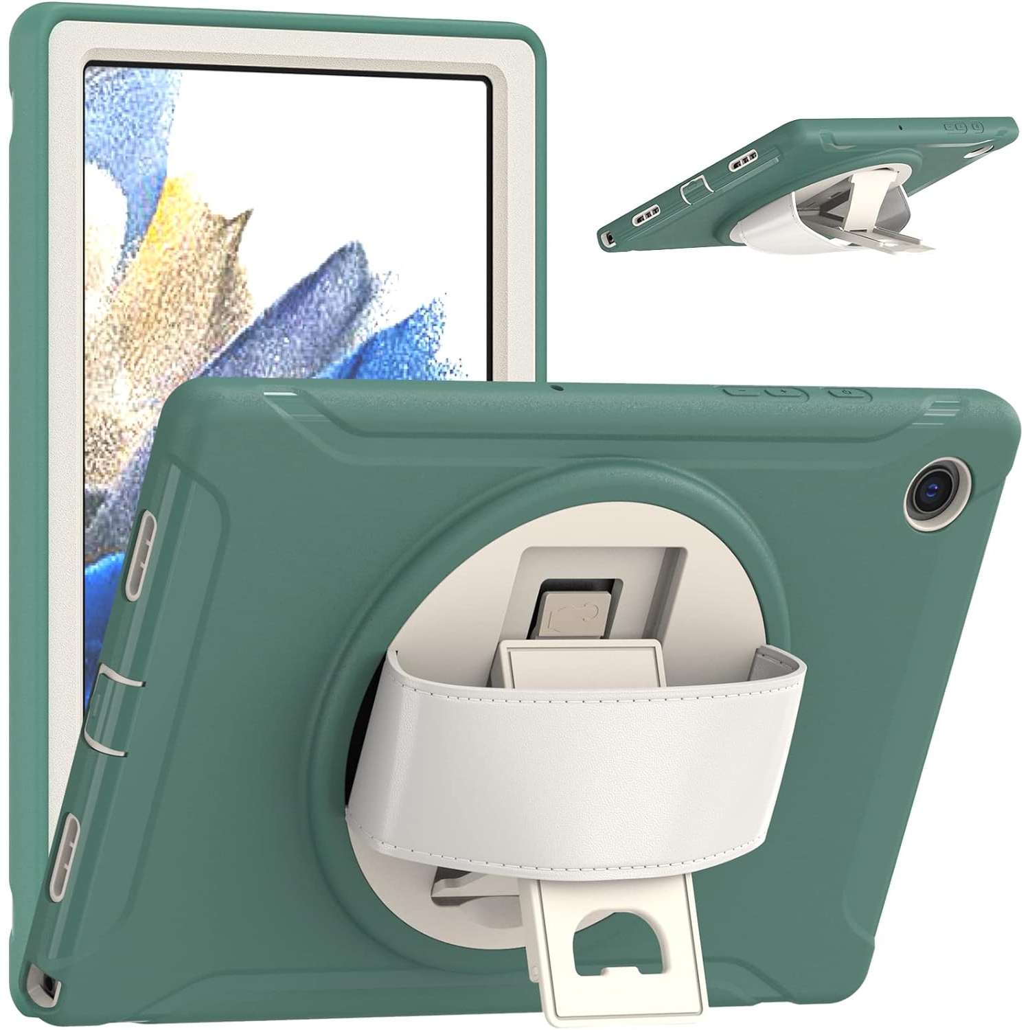 [CS] Shockproof Heavy Duty Rugged Kickstand Case with Hand Strap for Samsung Tablet Tab A8 10.5", SM-X200 SM-X205