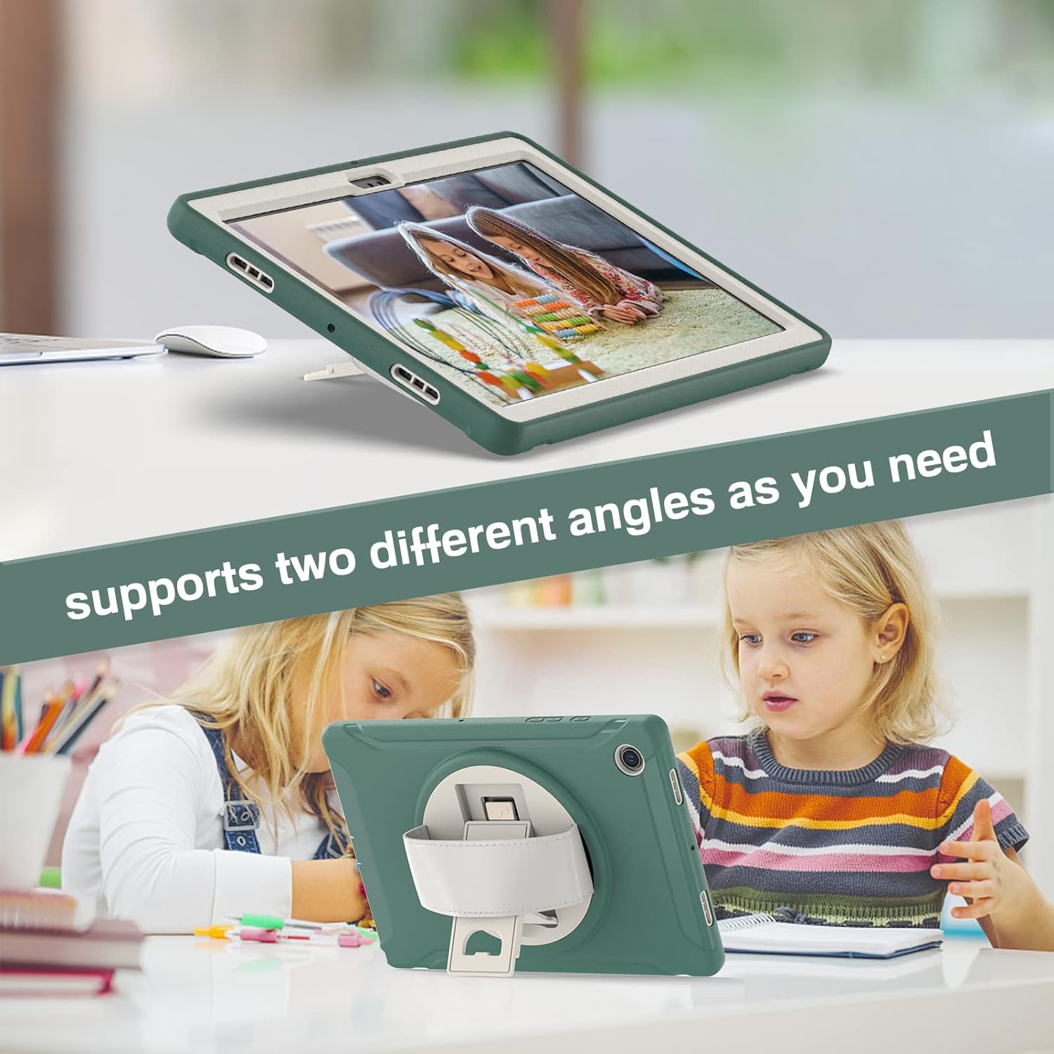 [CS] Shockproof Heavy Duty Rugged Kickstand Case with Hand Strap for Samsung Tablet Tab A8 10.5", SM-X200 SM-X205