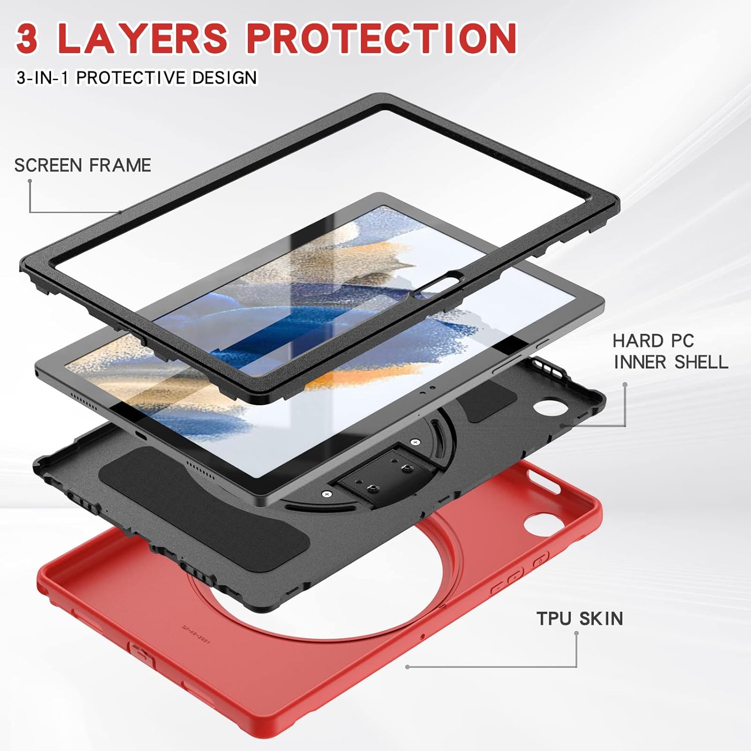 [CS] Shockproof Heavy Duty Rugged Kickstand Case with Hand Strap for Samsung Tablet Tab A8 10.5", SM-X200 SM-X205