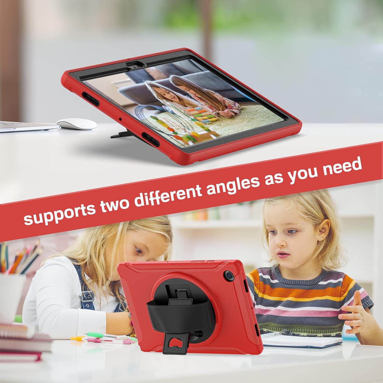 [CS] Shockproof Heavy Duty Rugged Kickstand Case with Hand Strap for Samsung Tablet Tab A8 10.5", SM-X200 SM-X205