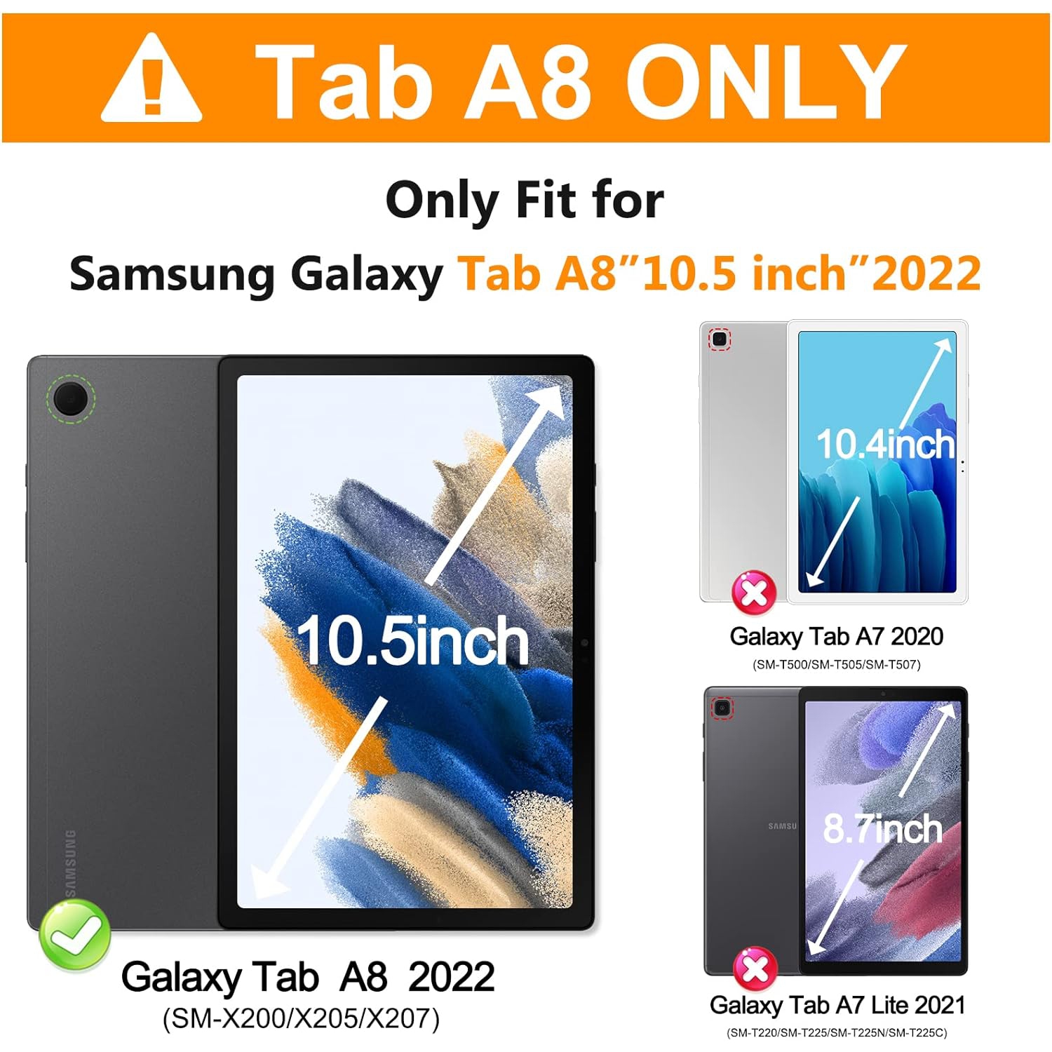 [CS] Shockproof Heavy Duty Rugged Kickstand Case with Hand Strap for Samsung Tablet Tab A8 10.5", SM-X200 SM-X205