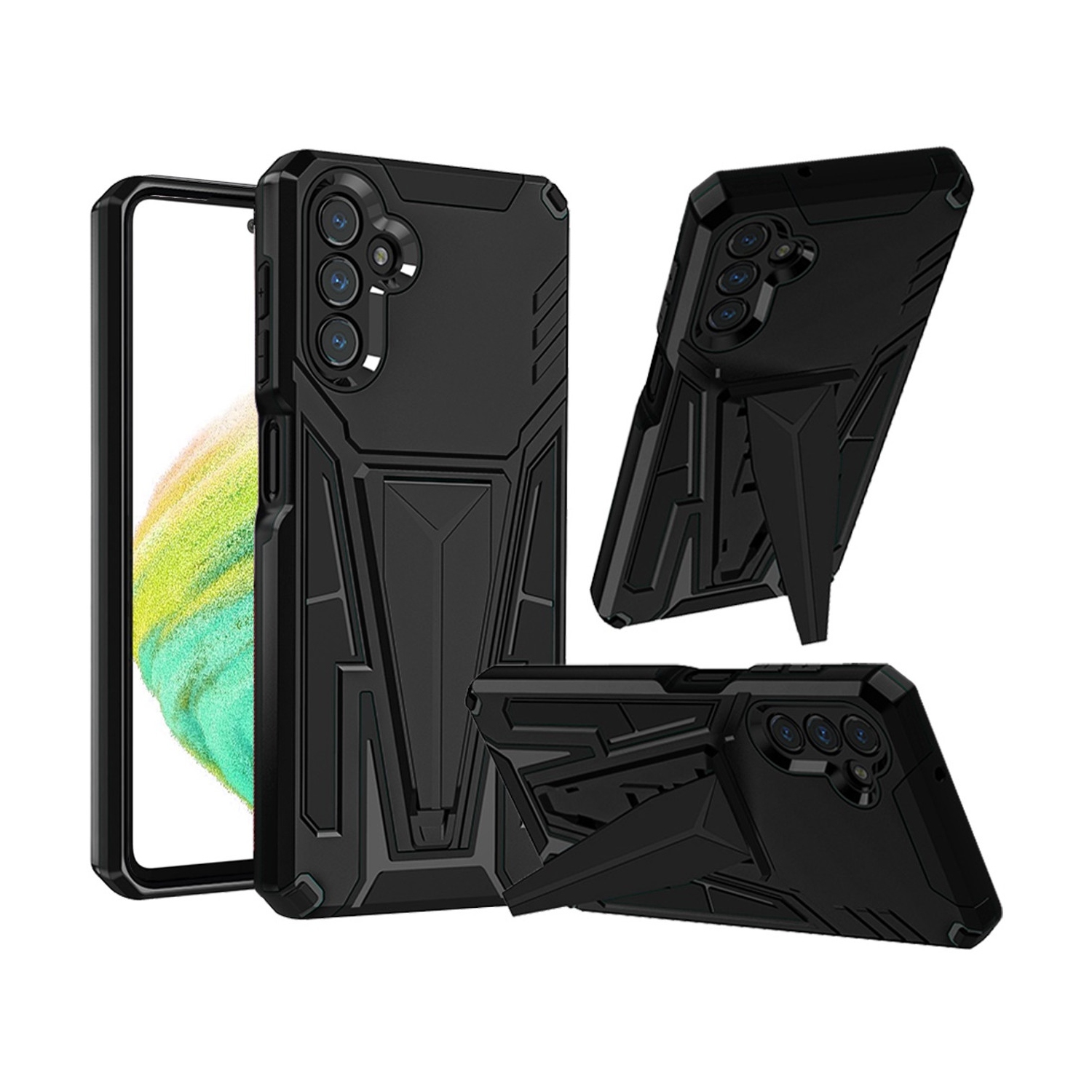 【CSmart】 Shockproof Rugged Defender Hard Case with Kickstand for Samsung Galaxy A54 5G, Black