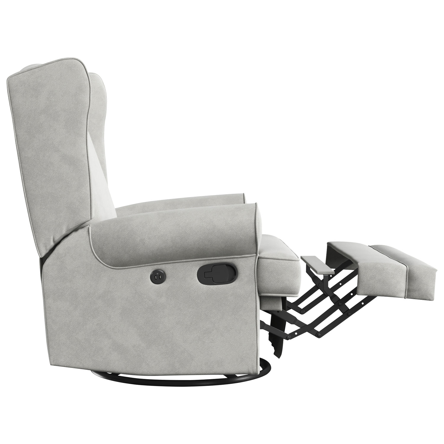 Storkcraft Serenity Wingback Upholstered Reclining Glider with USB Charging Port - Steel