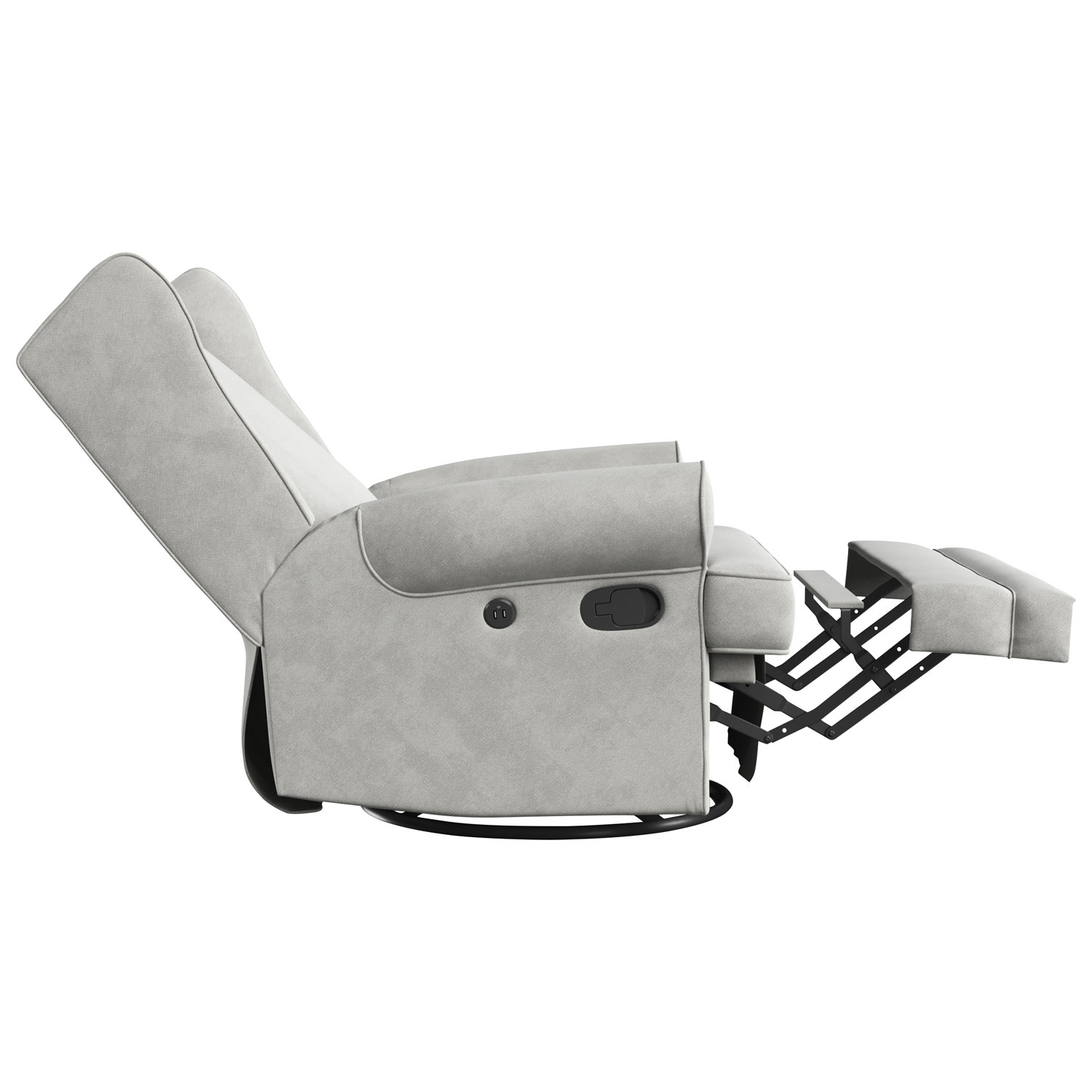 Storkcraft Serenity Wingback Upholstered Reclining Glider with USB Charging Port - Steel