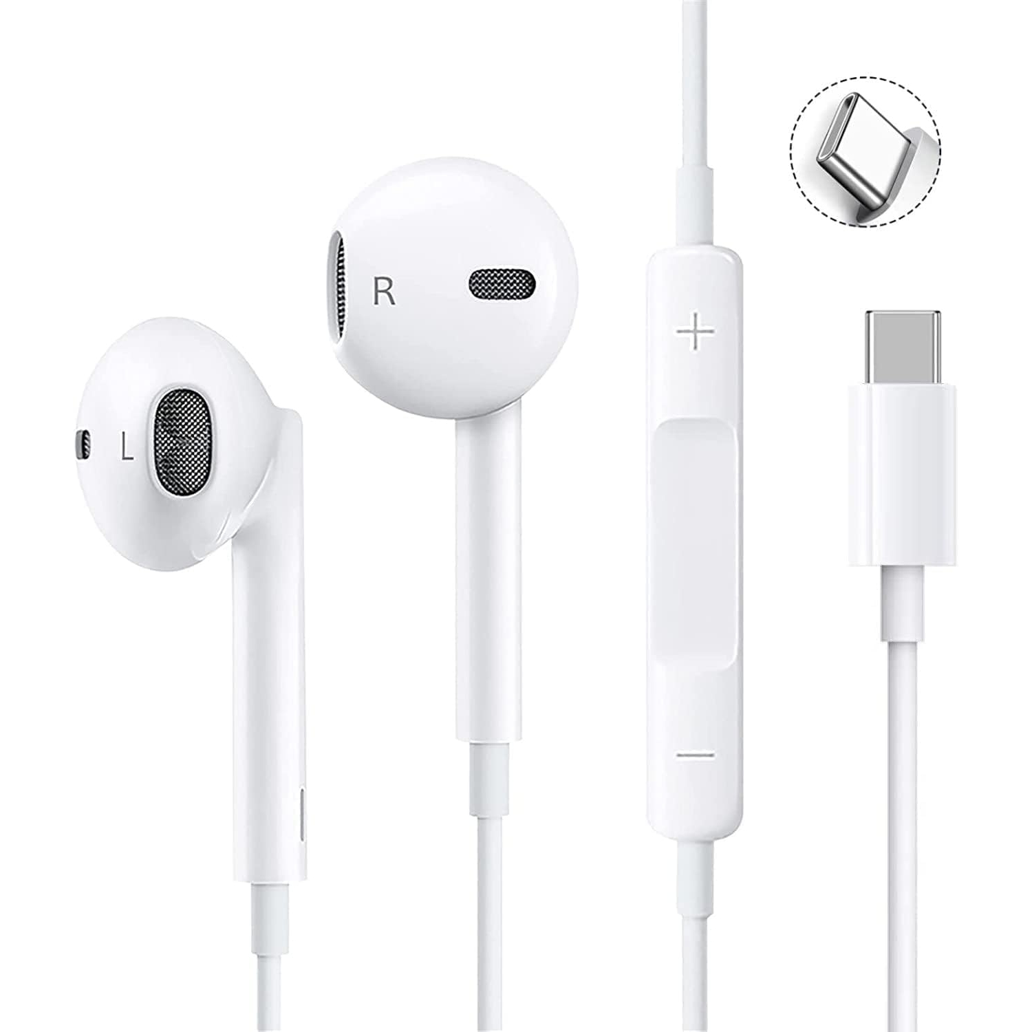 USB-C Headphones Earphones Earbuds with Mic Volume Control Compatible for iPhone 15 Series Samsung Google Motorola