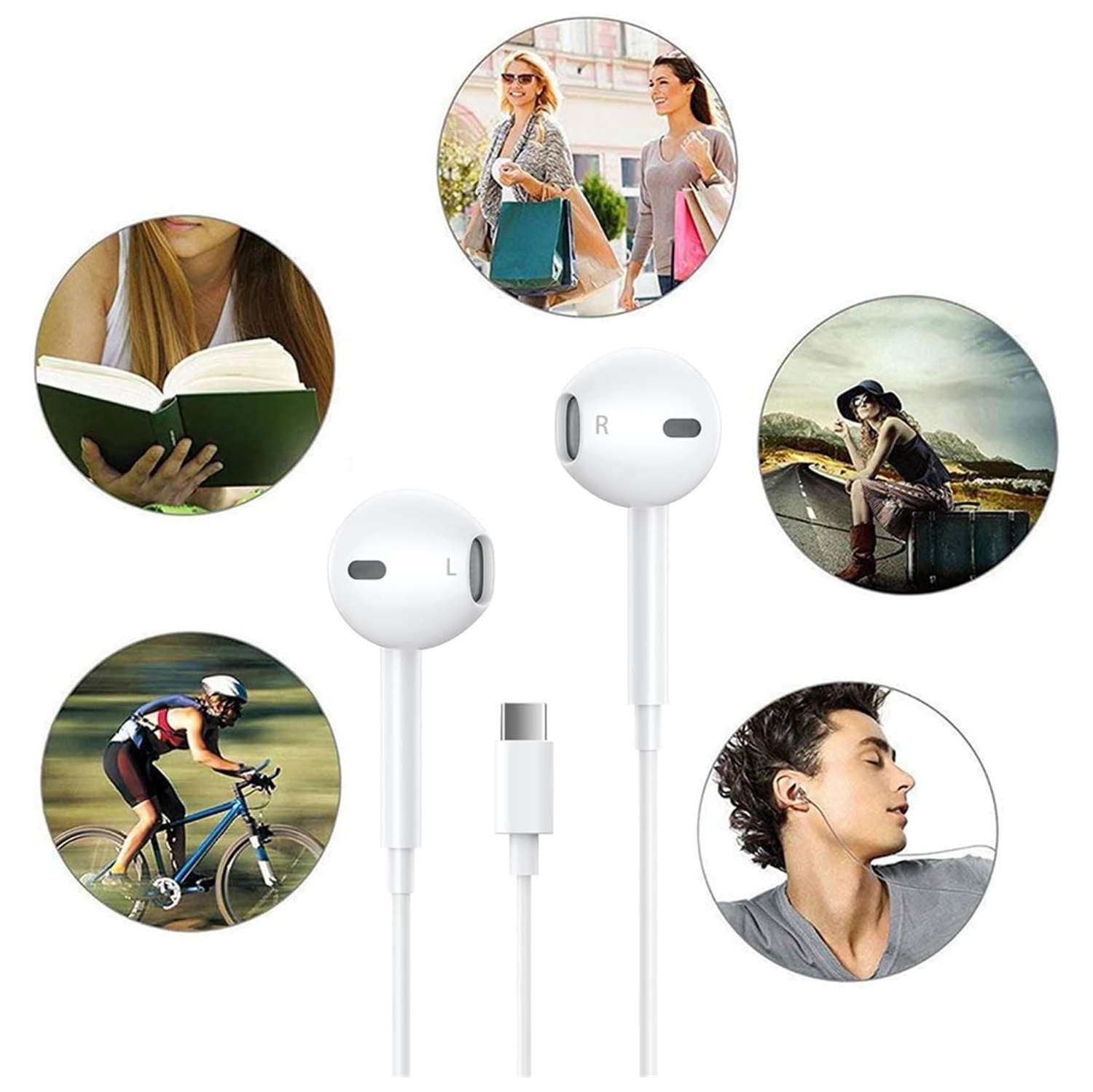 Écouteurs bouton USB-C avec commande de volume du microphone compatible avec les écouteurs iPhone série 15 de Samsung