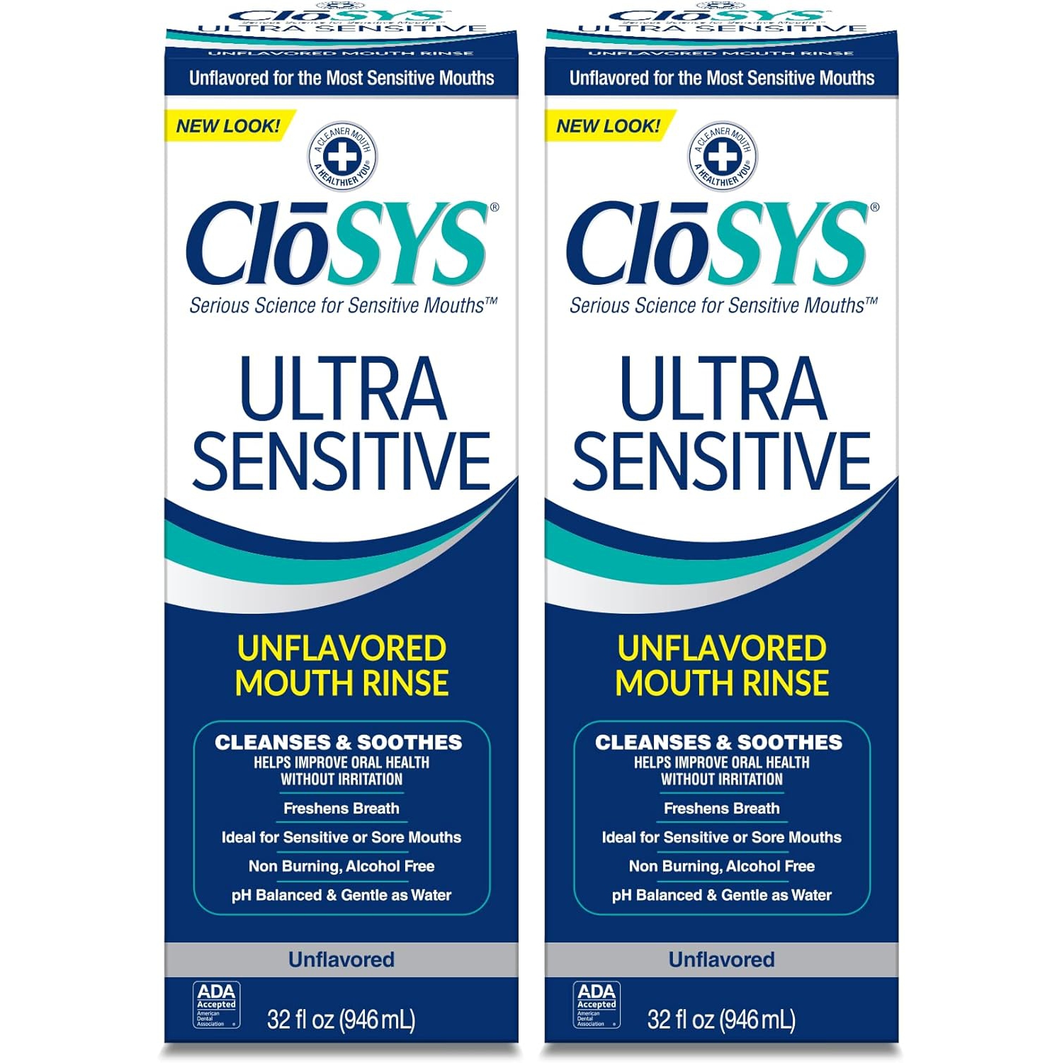 CloSYS Ultra Sensitive Antimicrobial Mouthwash, 32 Fl Oz (2 Count), Unflavored (Optional Flavor Dropper Included)