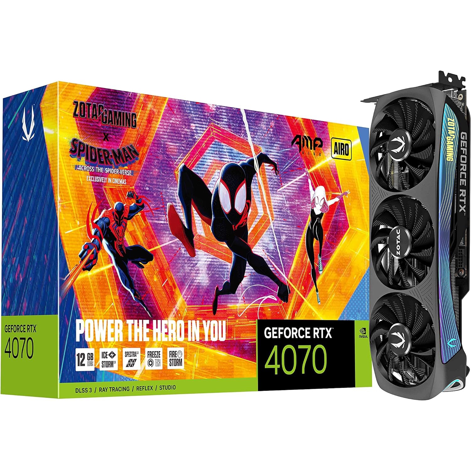 ZOTAC Gaming GeForce RTX 4070 AMP AIRO Spider-Man: Across The Spider-Verse Inspired Graphics Card Bundle, ZT-D40700F-10SMP