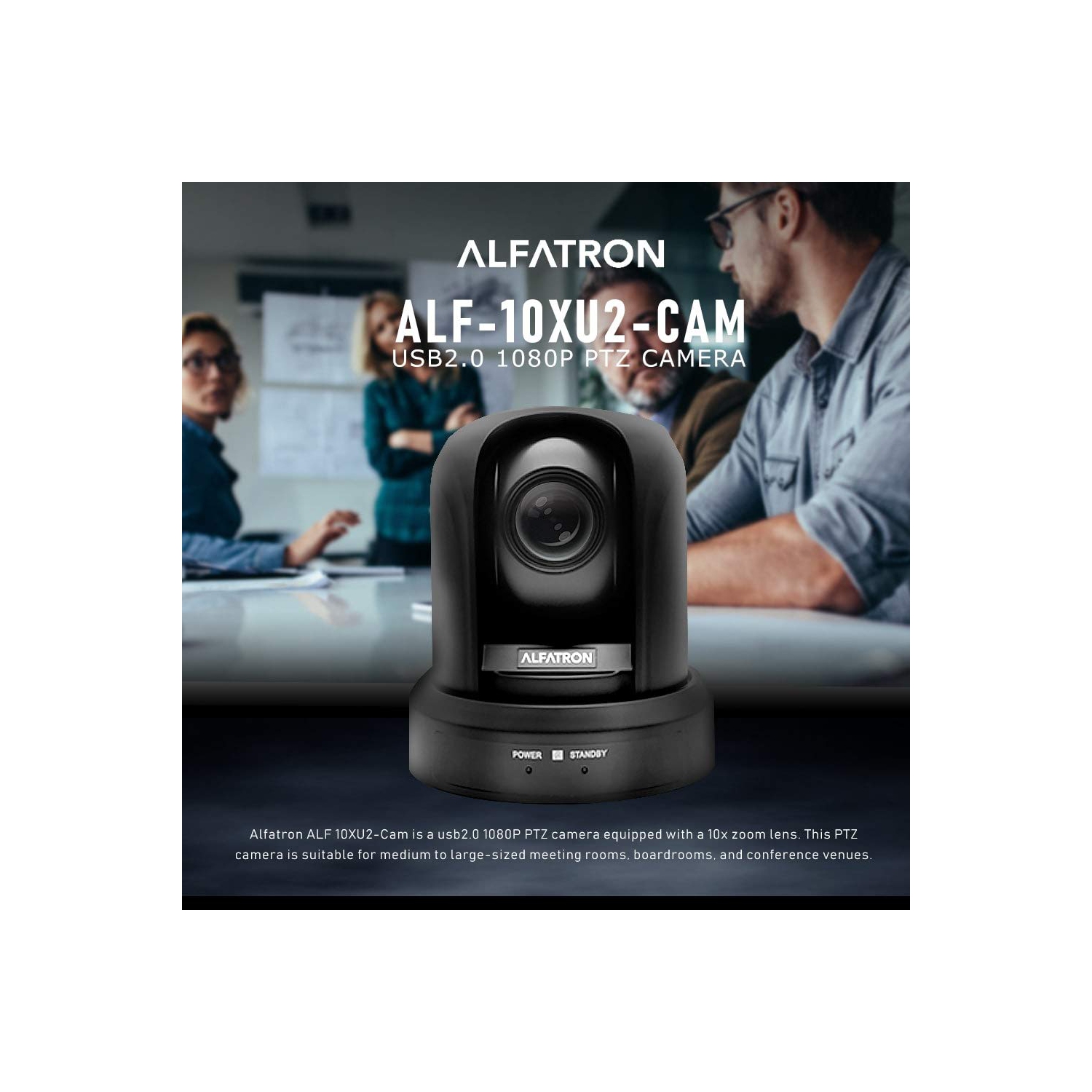 Alfatron ALF-10XU2-CAM PTZ Camera w/ USB2.0 1080P, Zoom Compatible, Suitable for Medium to Large-Sized Meeting Rooms, Boardrooms, and More