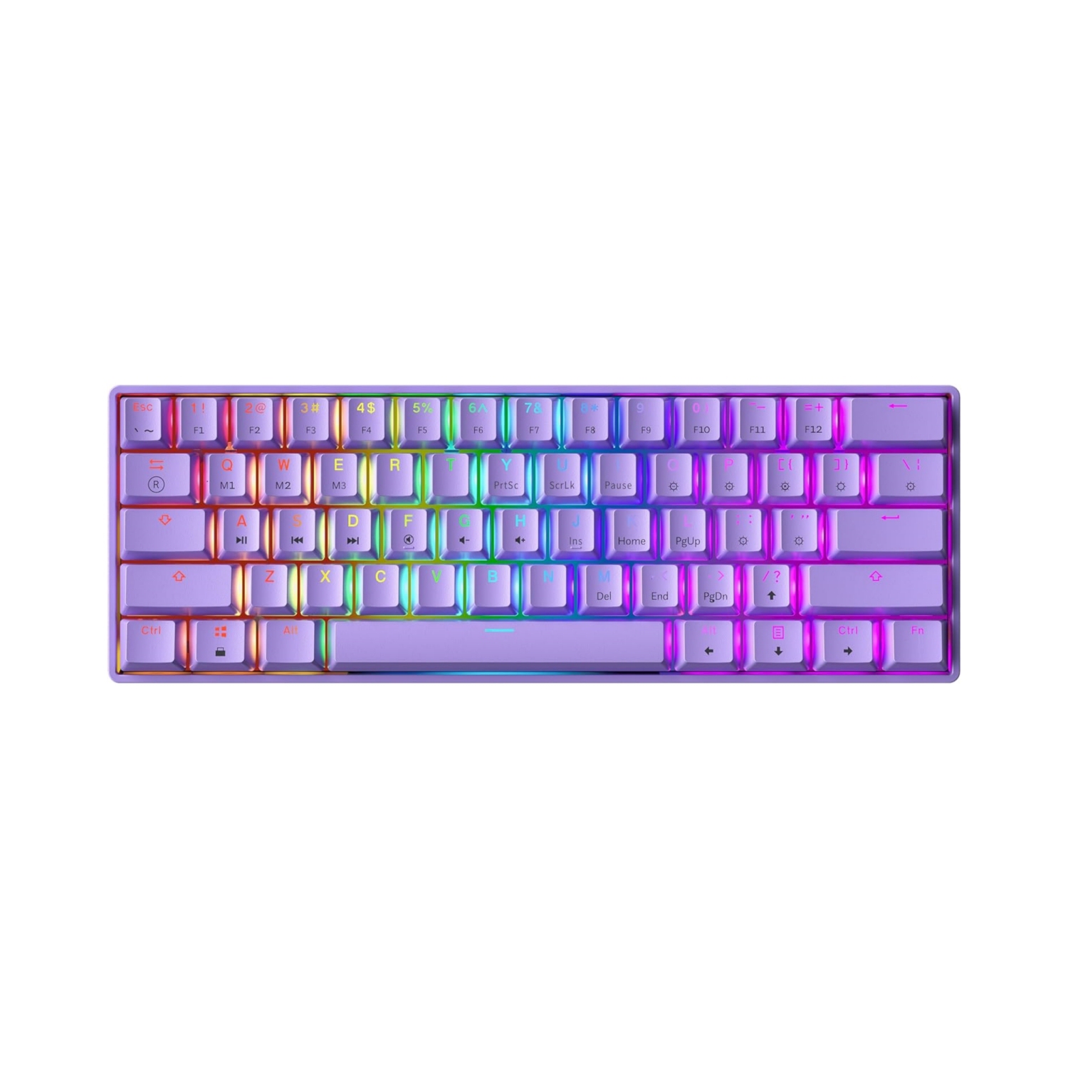 Mechanical Gaming Keyboard - 61 Keys Multi Color RGB Illuminated LED Backlit Wired Programmable for PC/Mac Gamer (Gateron Optical Brown, Lavender)