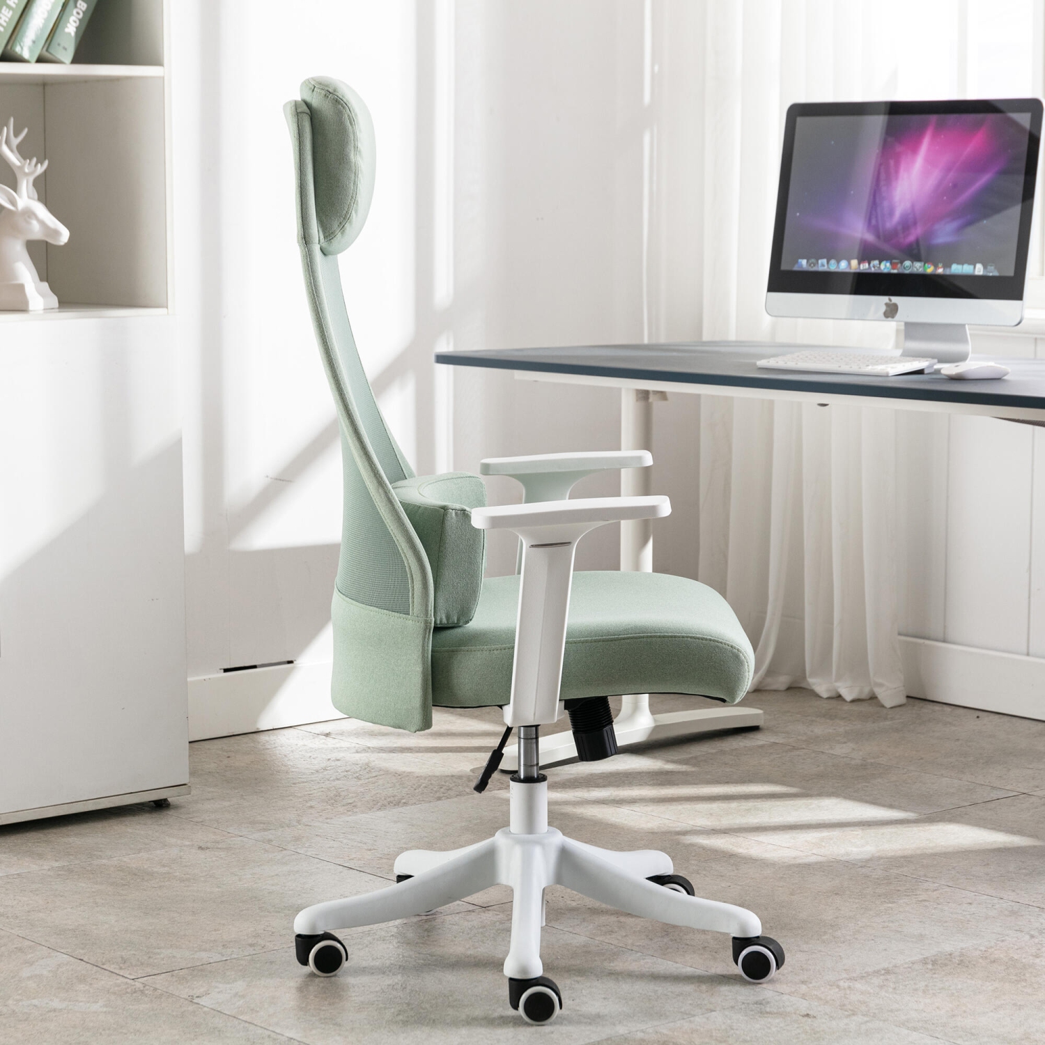 Chaise de bureau ergonomique avec appuie-tête réglable et coussin de taille mobile, chaise de bureau à hauteur réglable pour ordinateur jusqu'à