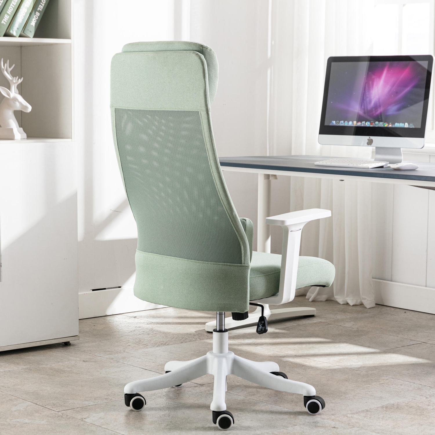 Chaise de bureau ergonomique avec appuie-tête réglable et coussin de taille mobile, chaise de bureau à hauteur réglable pour ordinateur jusqu'à