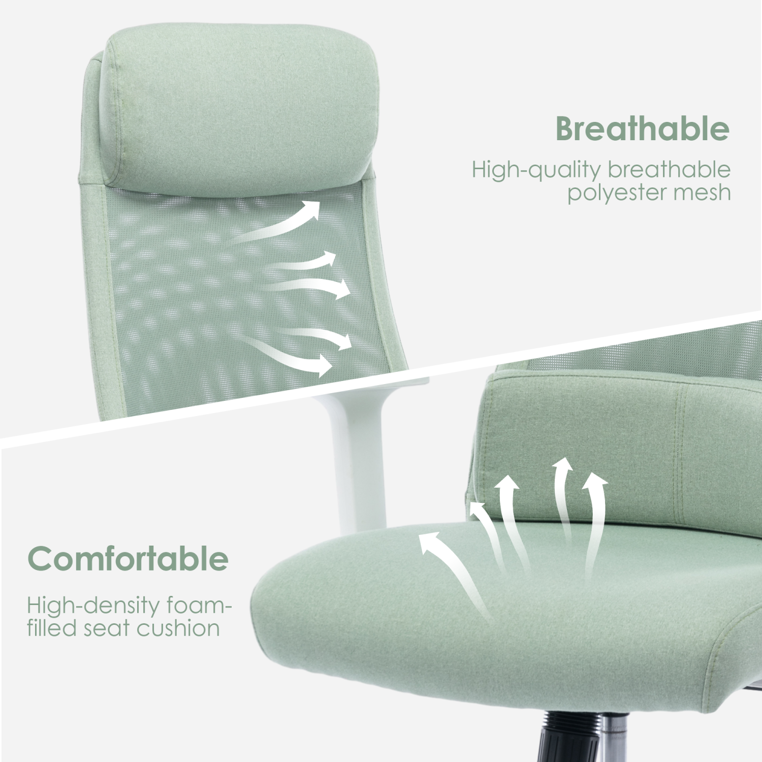 Chaise de bureau ergonomique avec appuie-tête réglable et coussin de taille mobile, chaise de bureau à hauteur réglable pour ordinateur jusqu'à