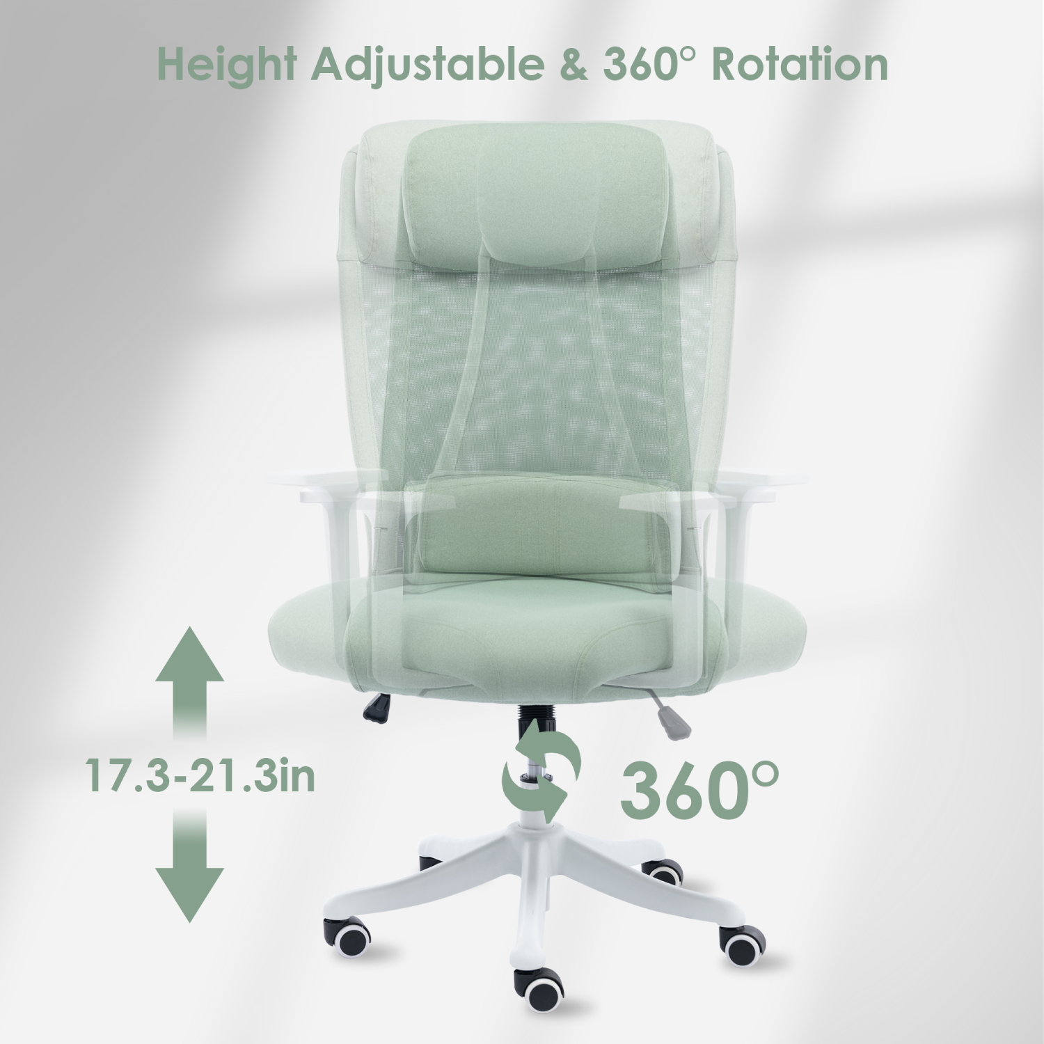 Chaise de bureau ergonomique avec appuie-tête réglable et coussin de taille mobile, chaise de bureau à hauteur réglable pour ordinateur jusqu'à