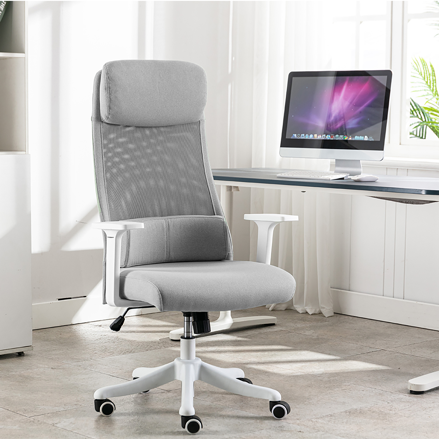 Ergonomic Office Chair with Adjustable Headrest and Movable Waist Cushion,360-Degree Swivel Height Adjustable Task Chair Computer Desk Chair