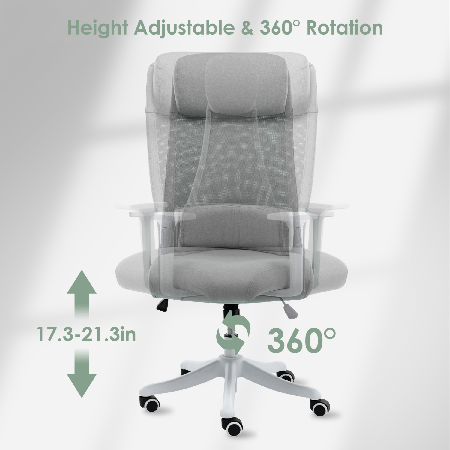 Ergonomic Office Chair with Adjustable Headrest and Movable Waist Cushion,360-Degree Swivel Height Adjustable Task Chair Computer Desk Chair
