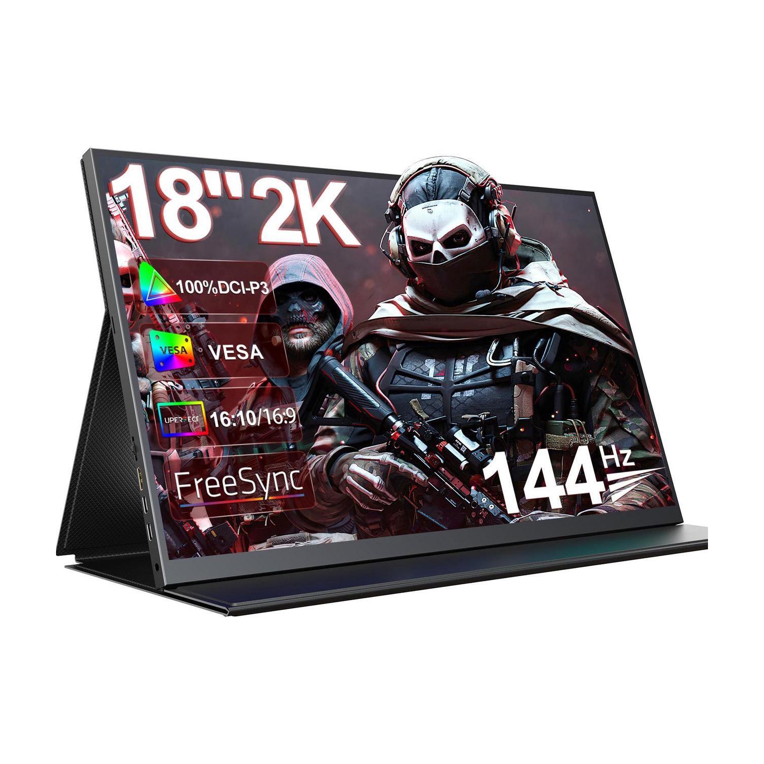 UPERFECT UGame K118 18" 2K 144Hz Portable Gaming Monitor with 100% DCI-P3, FreeSync, HDR, VESA Mount, and Eye-Care Features