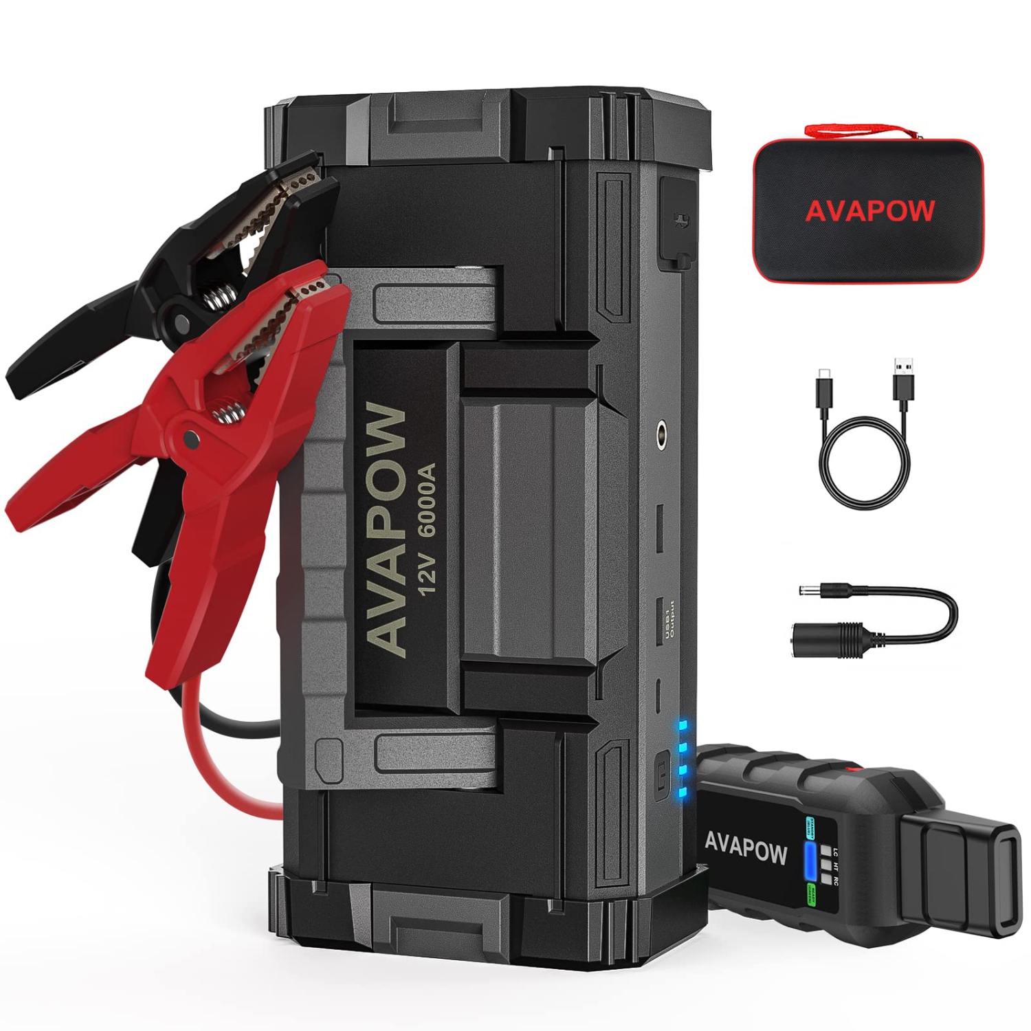 6000A Car Battery Jump Starter(for All Gas or up to 12L Diesel) Powerful Starter with Dual USB Quick Charge and DC Output,12V Pack Built-in LED Bright Light
