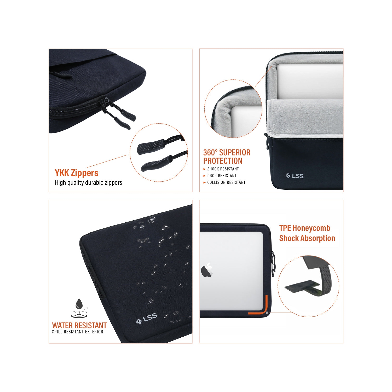 LSS Protective Laptop Sleeve for Men/Women - Stylish & Durable Sleeve Bag for 13"-13.5" Laptops - Cool Laptop Sleeve - Black