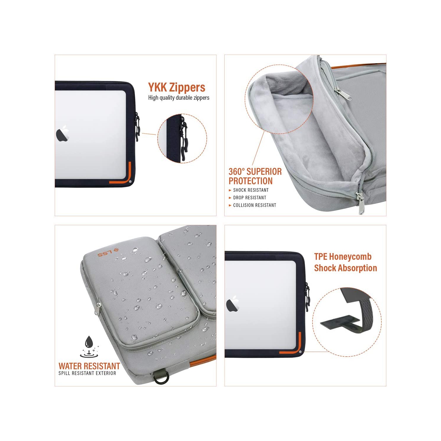 LSS Laptop Bag for Men/Women - Cool, Stylish & Durable Shoulder Sleeve Bag for 14"-15.6" Laptops - Includes Slip Resistant Shoulder Strap - Grey