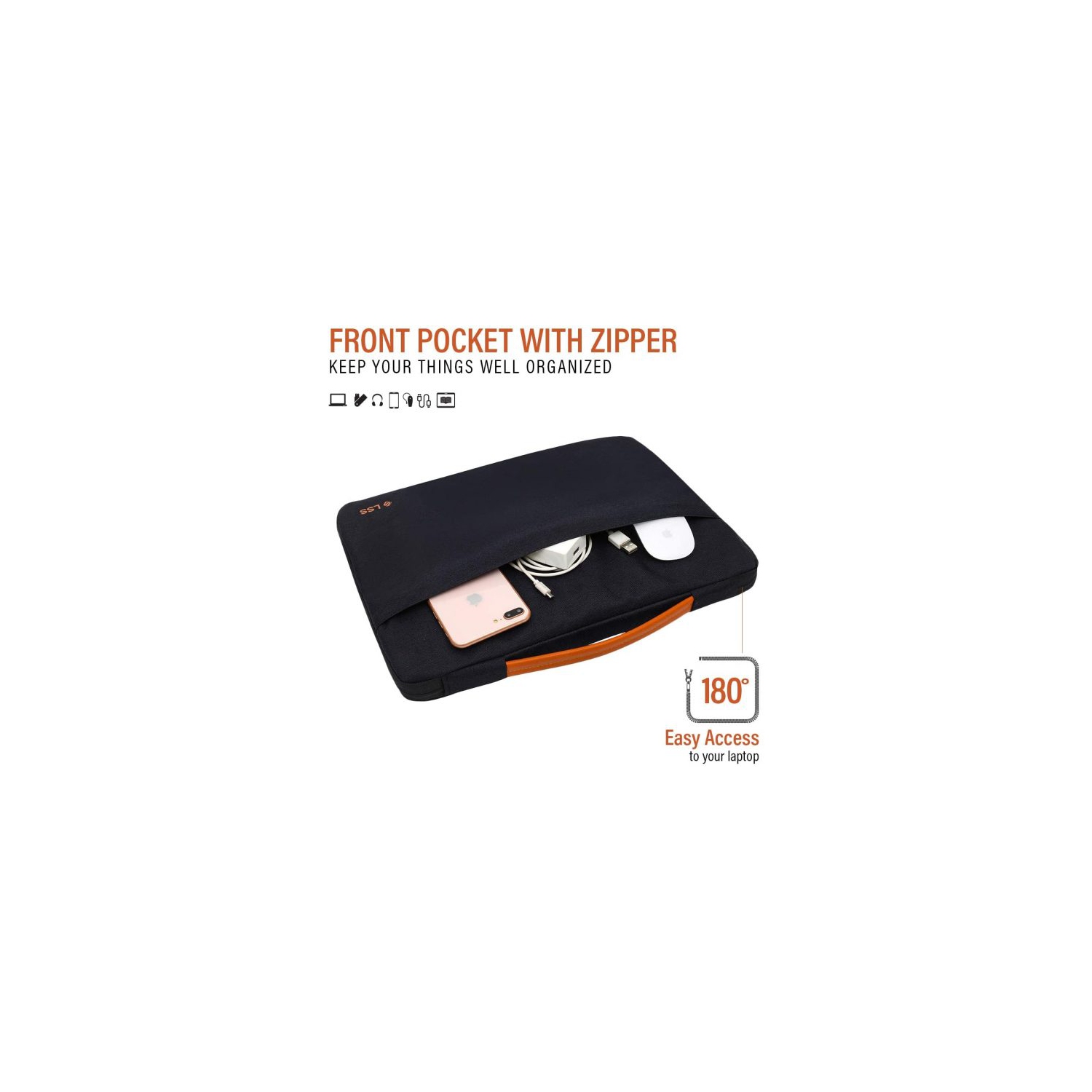 LSS Protective Laptop Sleeve Case with PU Leather Handle for Men/Women - Stylish & Durable Sleeve for 14”-15.6” Laptops, Cool Laptop Sleeve - Black