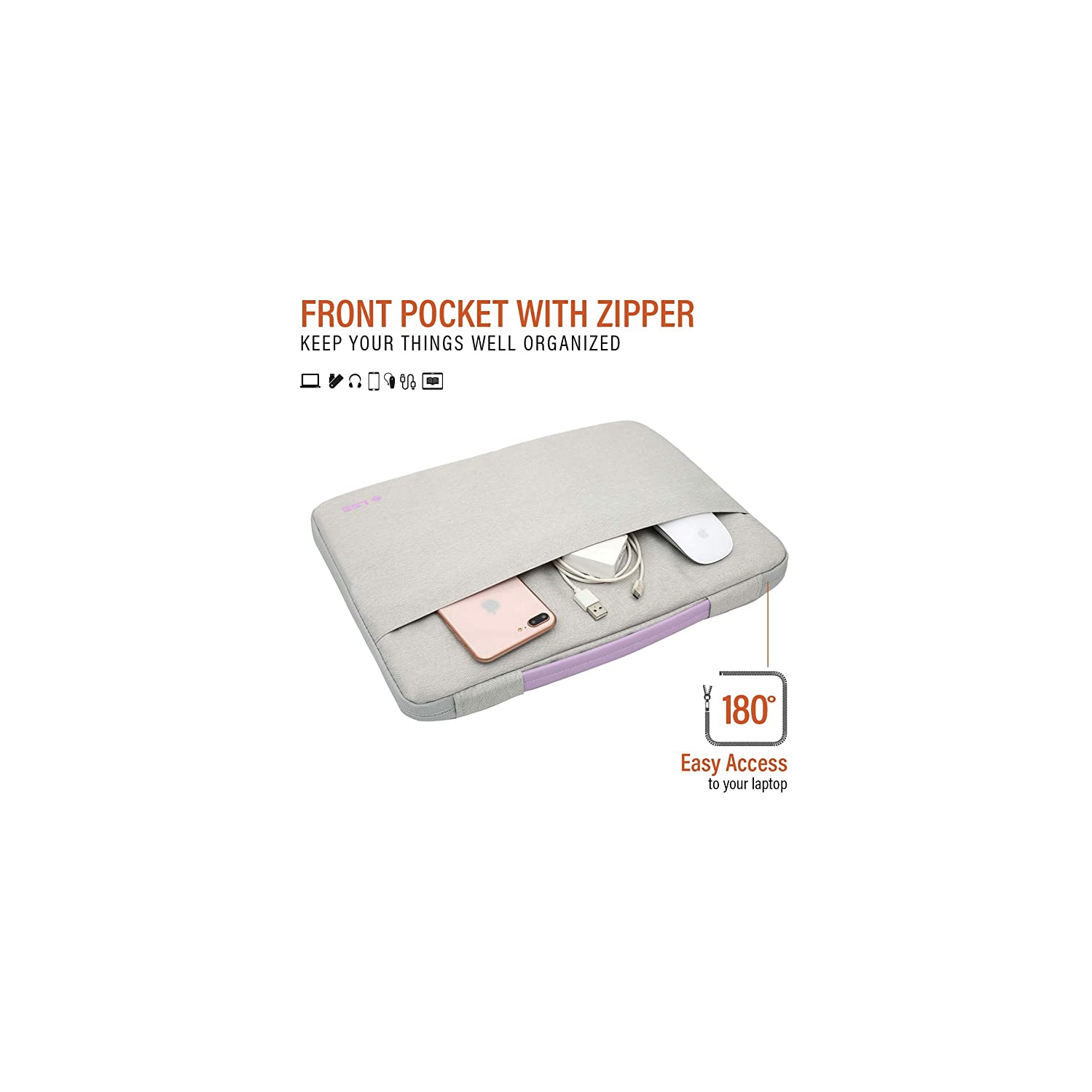 LSS Protective Laptop Sleeve Case with PU Leather Handle for Men/Women - Stylish & Durable Sleeve for 13”-13.5" Laptops, Laptop Sleeve - Light Grey