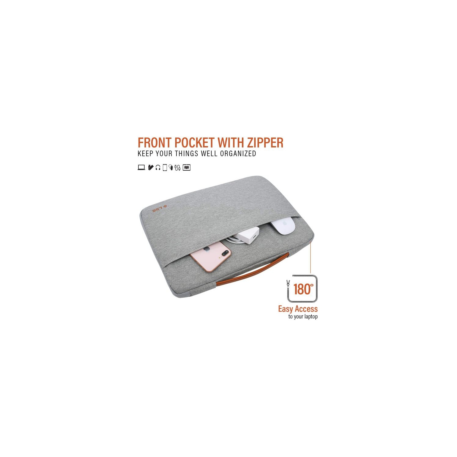 LSS Protective Laptop Sleeve Case with PU Leather Handle for Men/Women - Stylish & Durable Sleeve for 14”-15.6” Laptops, Cool Laptop Sleeve - Grey