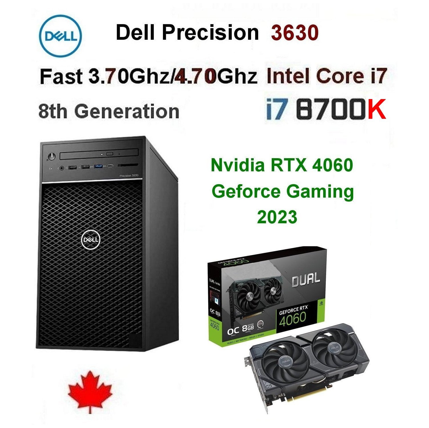 Refurbished (Good) Dell RTX-4060 Precision i7-8700K Gaming PC(Fast 3.70Ghz@4.70Ghz Intel i7/16.0GB Ram/500.0GB SSD/8.0GB Nvidia Geforce RTX 4060 Gaming Edition/Win10 Pro)