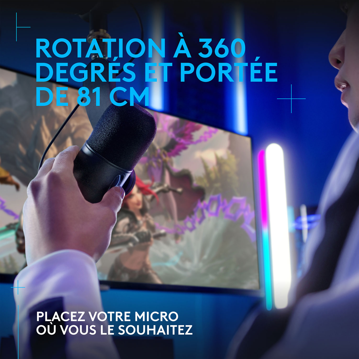 Ensemble avec micro dynamique de jeu supercardidoïde LIGHTSYNC RVB Yeticaster GX et bras de tige pour microphone de Logitech G - Exclusivité de Best