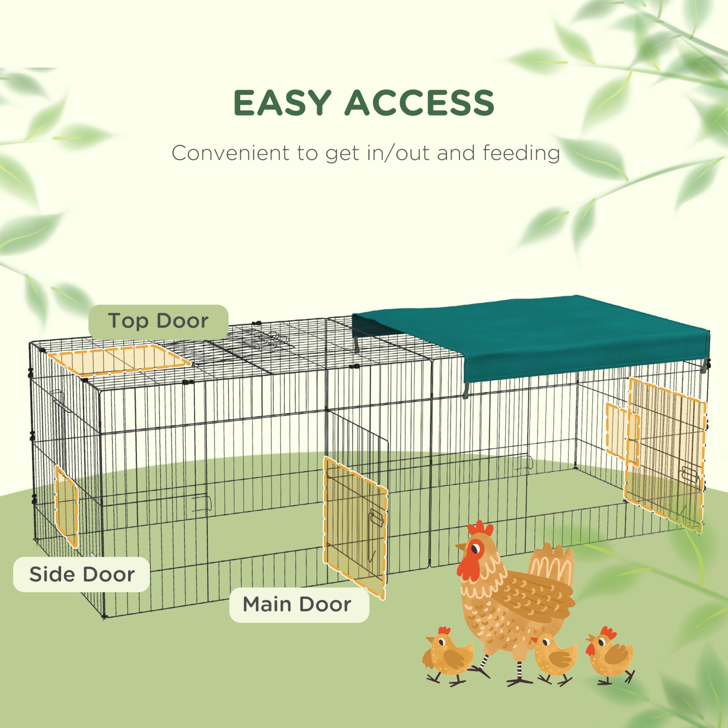 PawHut 87"L Small Animals Pet Playpen Catio Cage with Doors for Rabbits, Guinea Pig, Chicken, Chinchillas, Cat, Quail, Duck, Outdoor Indoor Use with