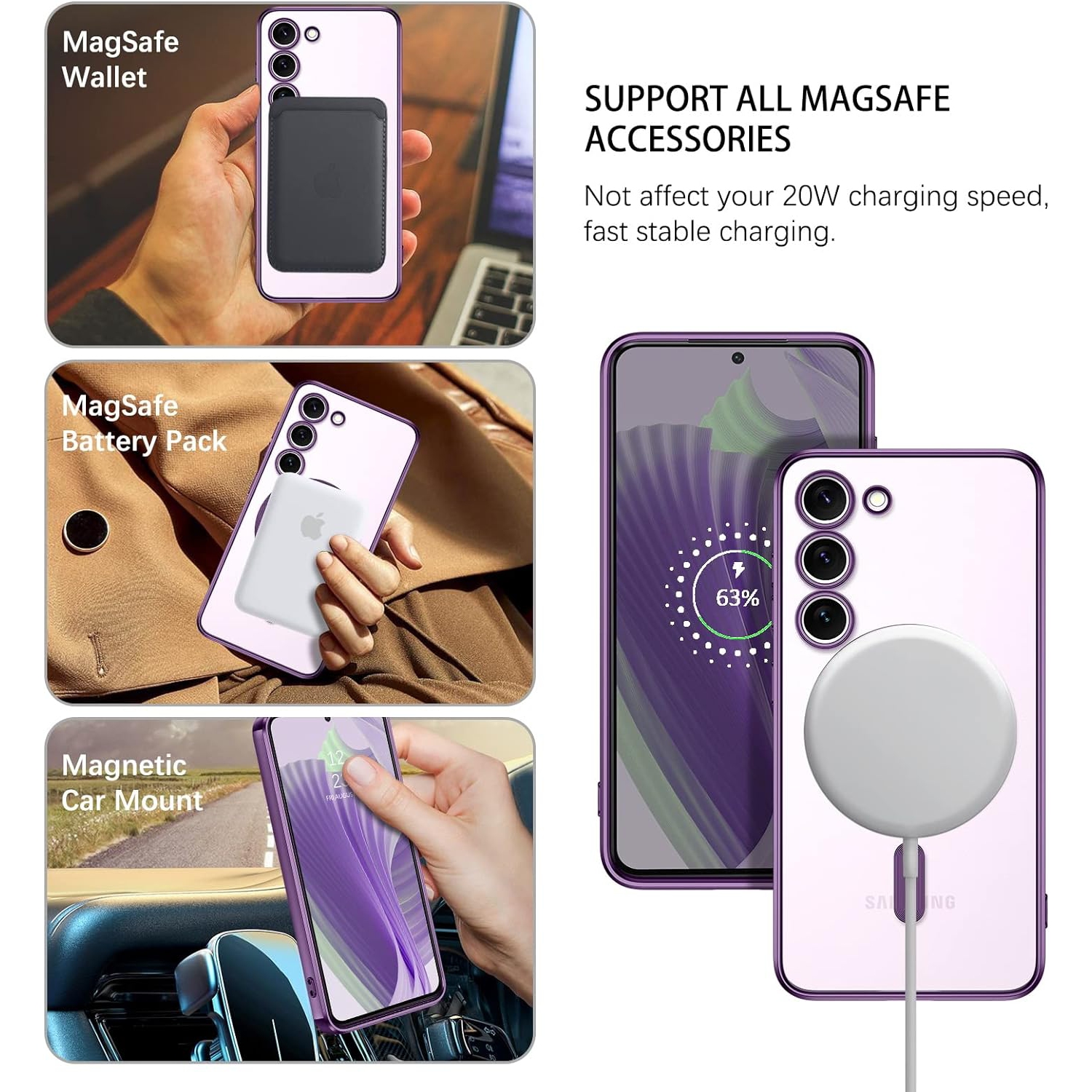 Étui magnétique conçu pour le Galaxy S23 5G de Samsung - compatible avec le chargement et les accessoires MagSafe - Purpel