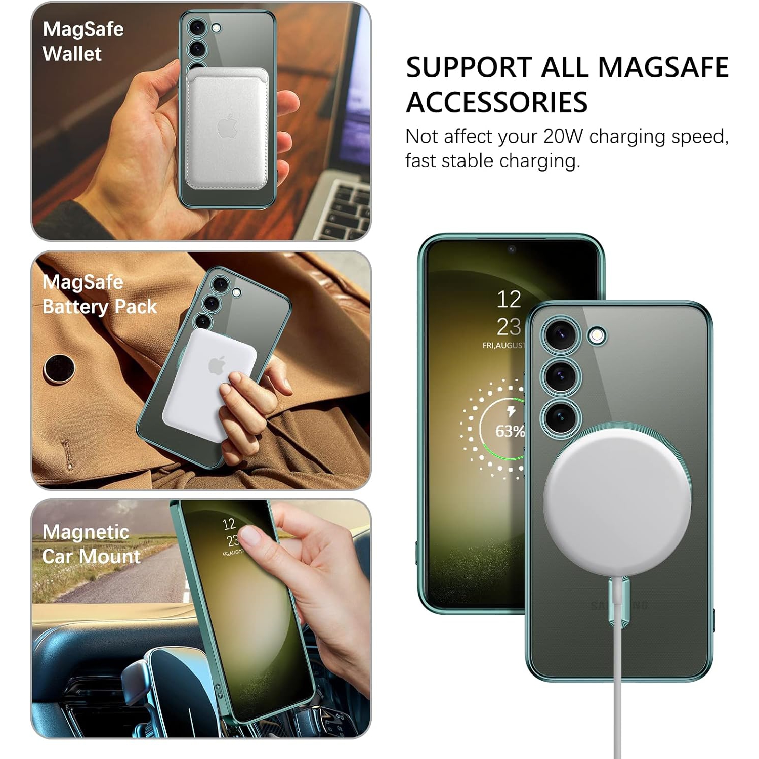 Magnetic Case Designed for Samsung Galaxy S23 5G - Compatible with MagSafe Charging & Accessories - Green