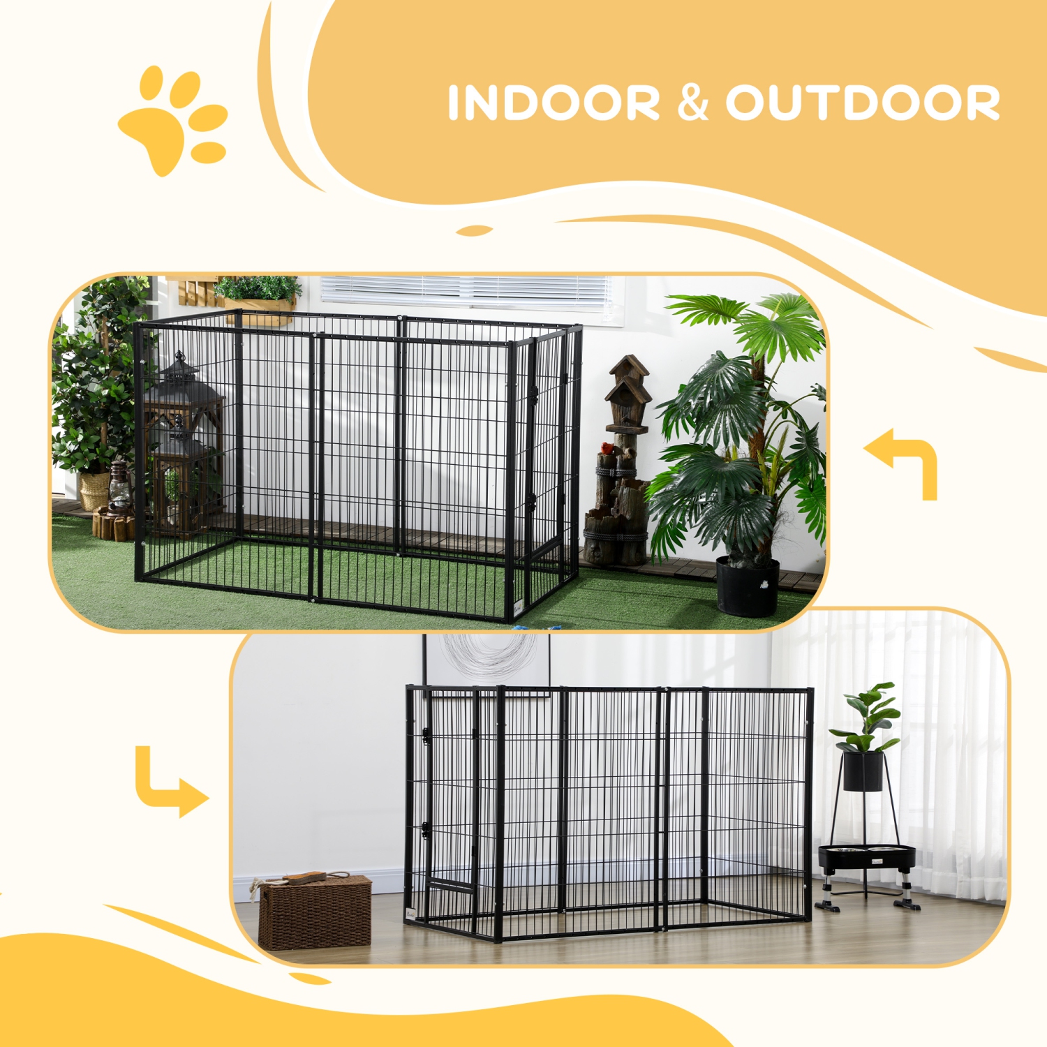 PawHut 6 Panel Dog Playpen Dog Pen Metal Pet Fence for Outside Indoor, Adjustable Width, Heavy Duty Steel Frame, 32.5"-59"W x 24"D x 40''H Black