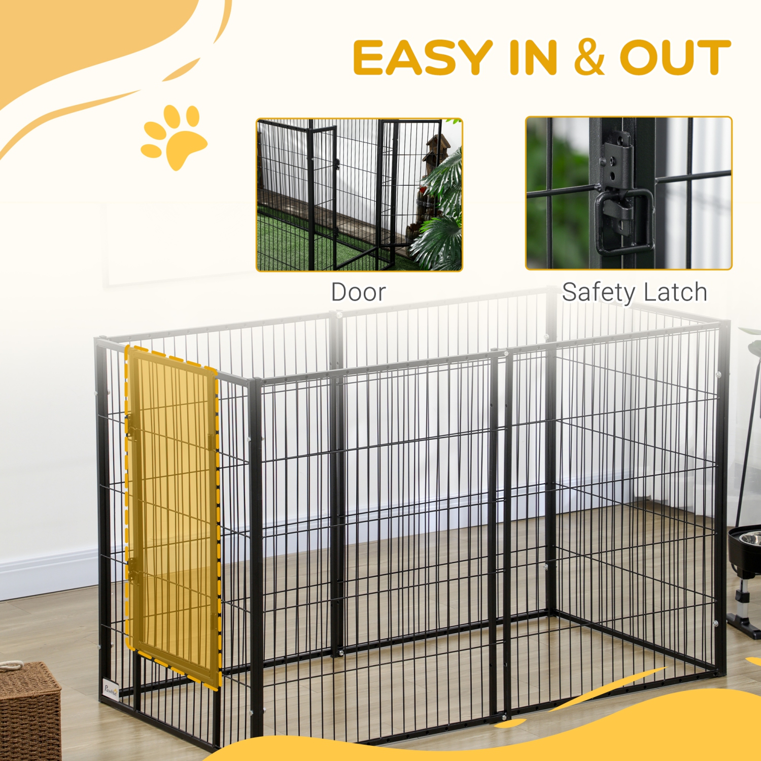 PawHut 6 Panel Dog Playpen Dog Pen Metal Pet Fence for Outside Indoor, Adjustable Width, Heavy Duty Steel Frame, 32.5"-59"W x 24"D x 40''H Black