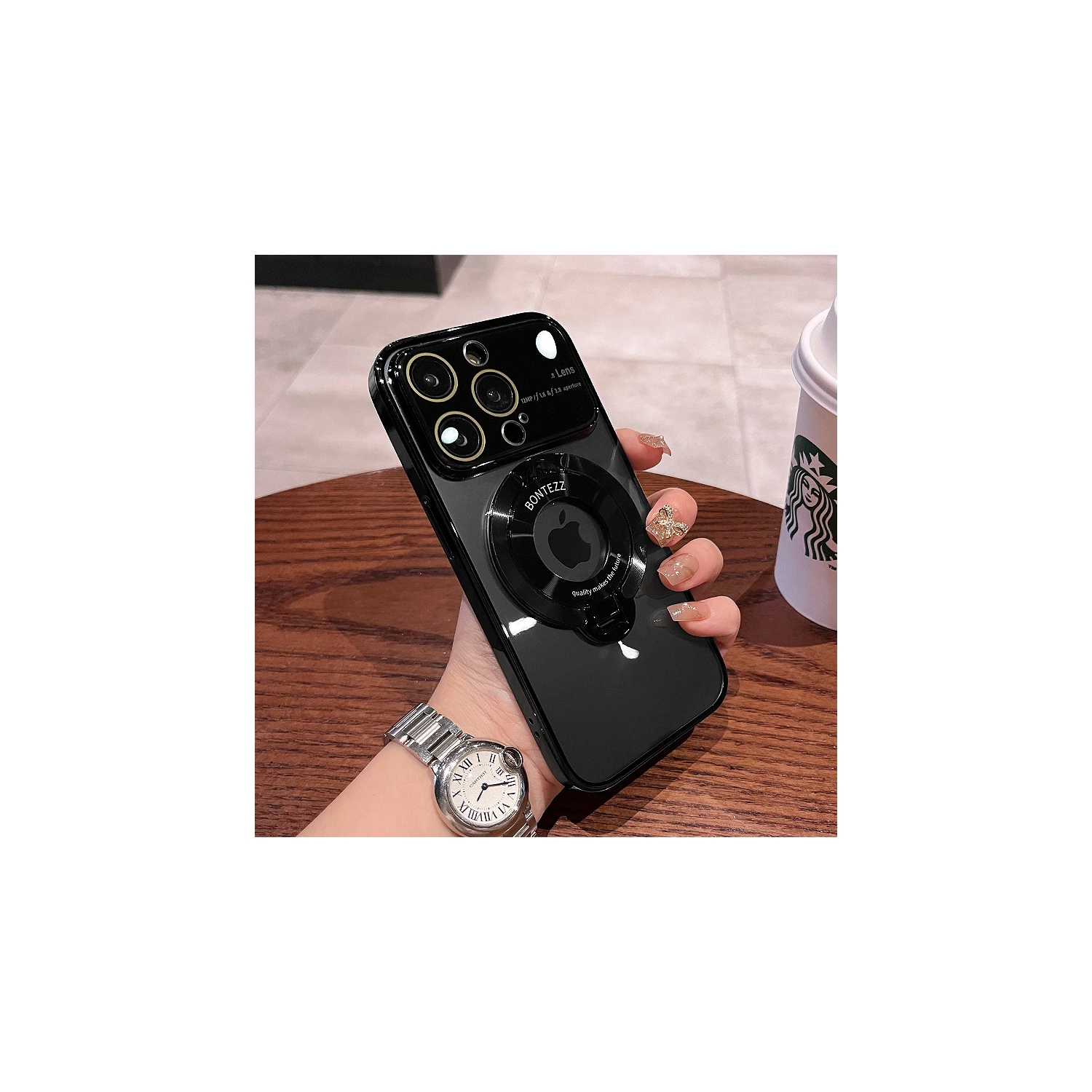 SuperShield Phone Case for iPhone 15 Coridbrief Large Window Phone Case Leak Label Magnetic Bracket, Bontezz for iPhone 15 MagSafe Satad Case - Black