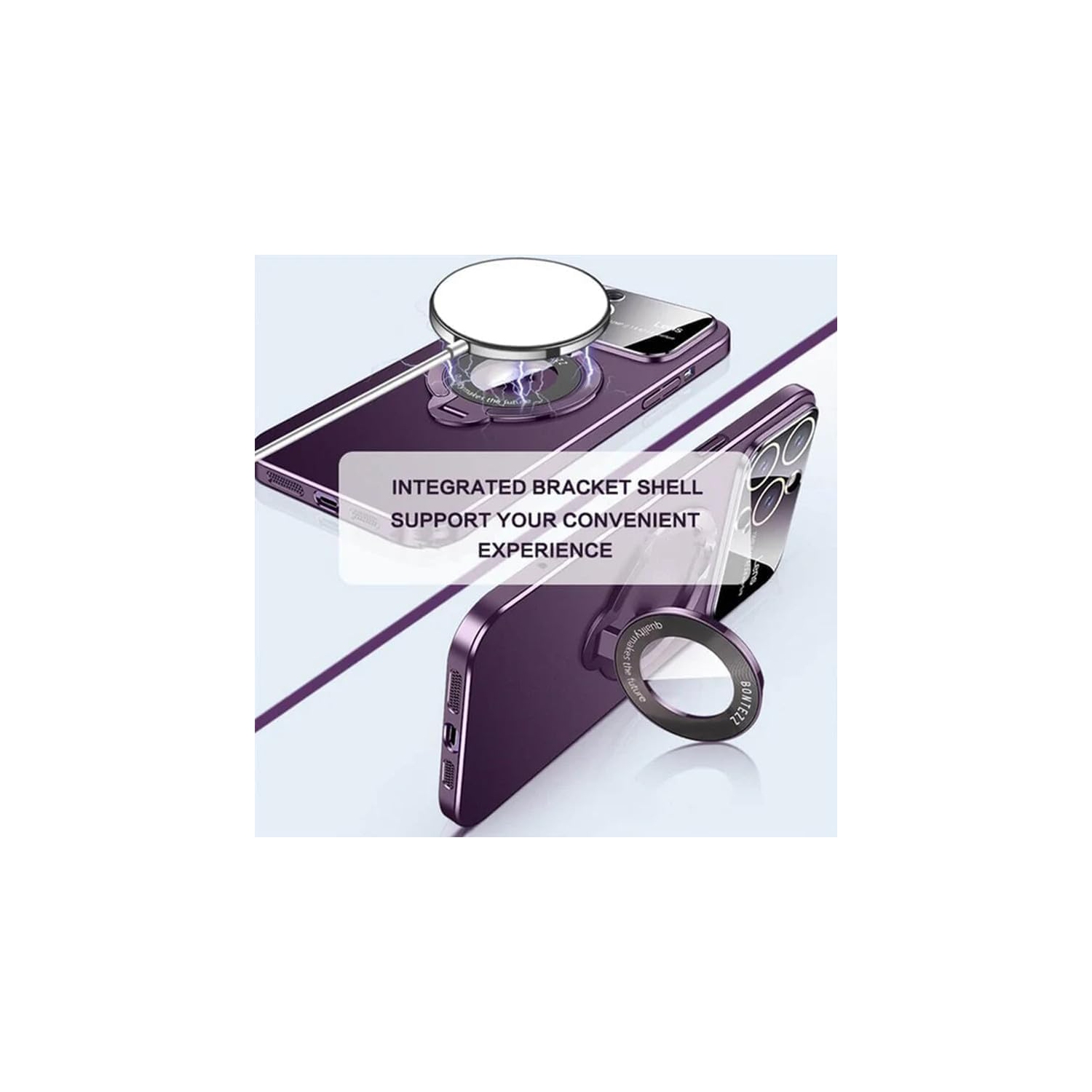 SuperShield Phone Case for iPhone 15 Coridbrief Large Window Phone Case Leak Label Magnetic Bracket, Bontezz for iPhone 15 MagSafe Satad Case - Purple