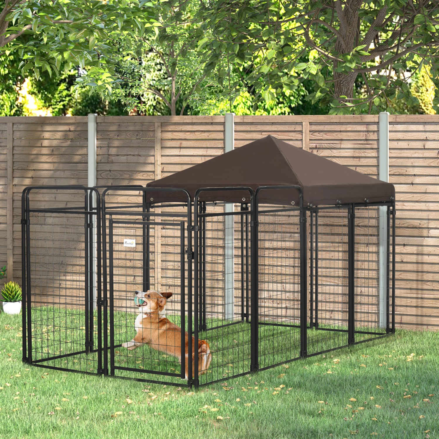 PawHut Dog Kennel Outdoor with Waterproof Canopy Dog Run with Galvanized Chain Link Secure Lock for Backyard and Patio Large and Medium Sized Dogs Black Best Buy Canada