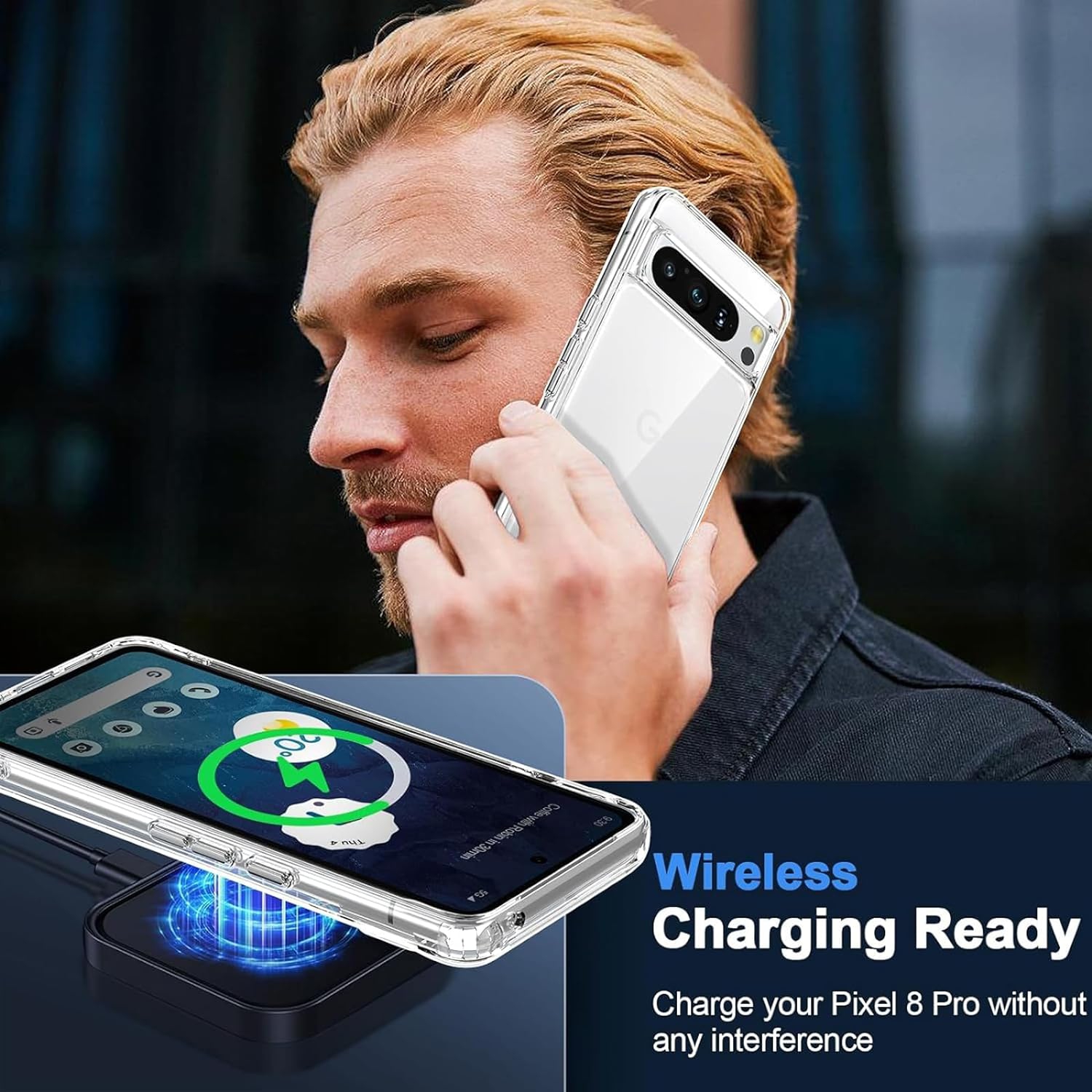 Google Pixel 8 Pro Case, Silicone Soft TPU Bumper and Transparent Hard PC Case Anti-Scratch Shockproof Camera Protective Slim Lightweight Cover