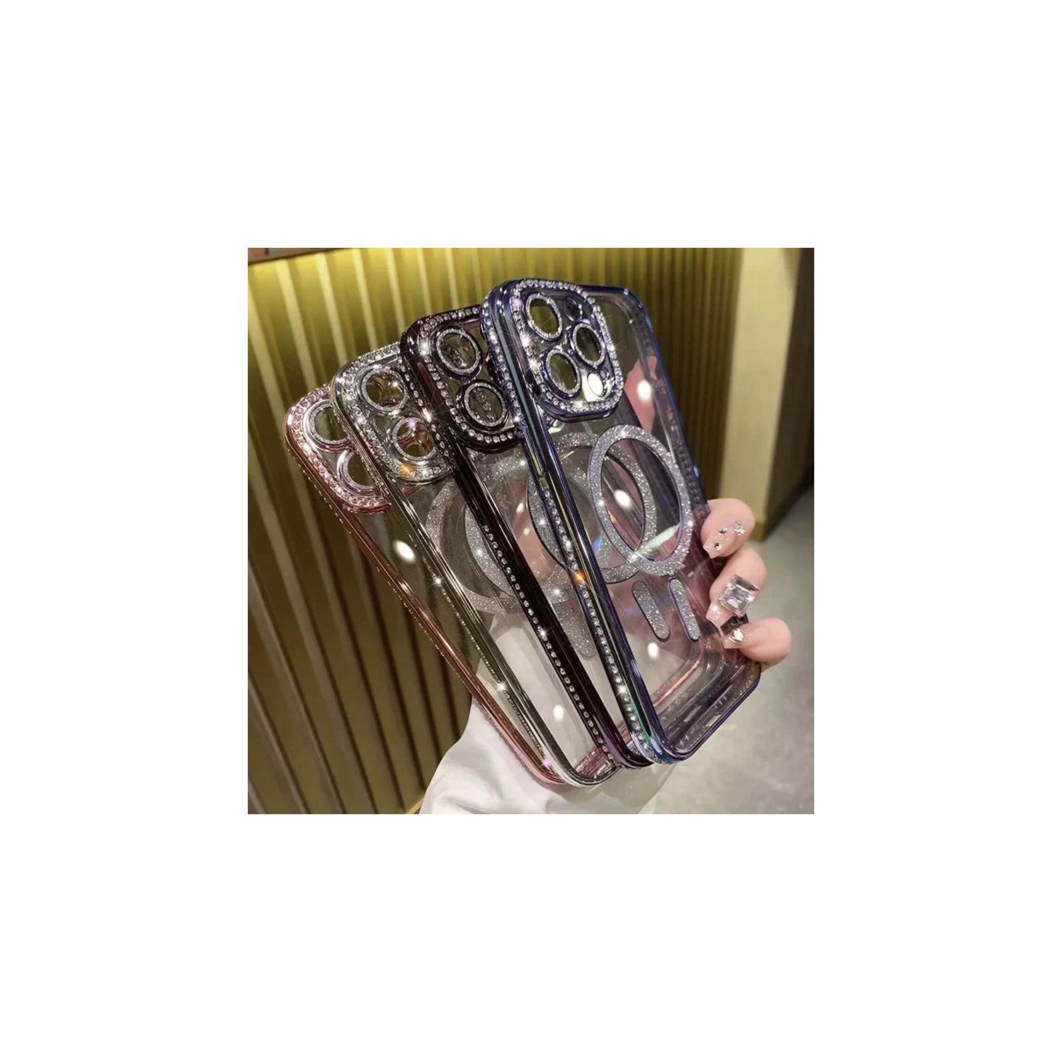 Étui pour iPhone 15, protection de l'appareil photo avec brillants diamants brillants et brillants, pierre du Rhin, étui avec logo, compatible avec