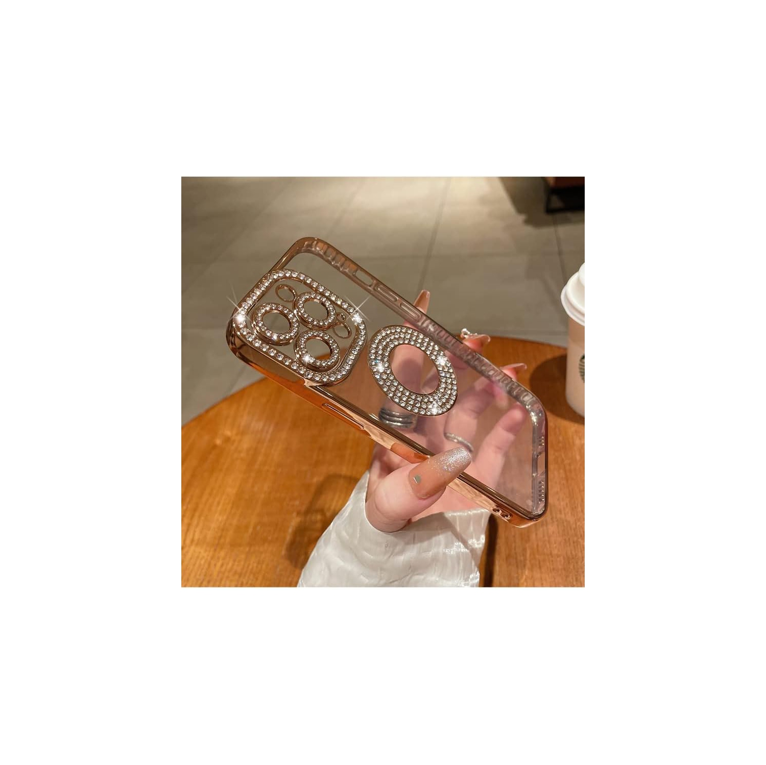 Étui pour iPhone 15, protection de l'appareil photo avec brillants diamants brillants et brillants, pierre du Rhin, étui avec logo, compatible avec