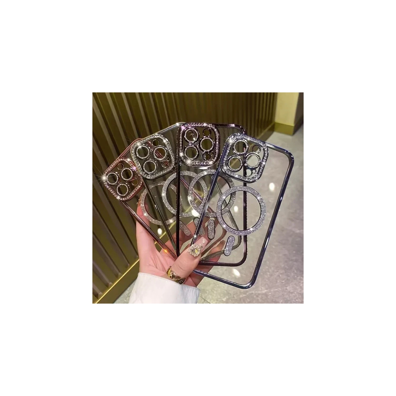 for iPhone 15 Pro Case, Camera Protection with Glitter Sparkle Diamond Bling Rhinestone Shiny Cute Cover with Logo View Case Compatible with iPhone