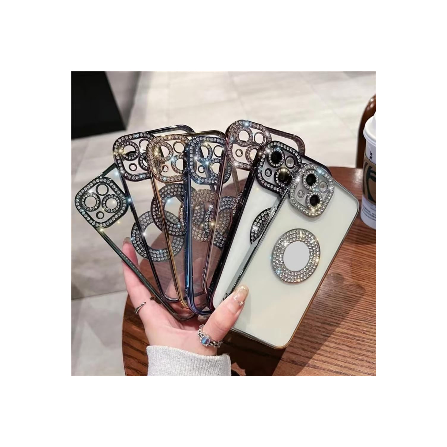 Pour étui iPhone 15 Pro Max, protection d'appareil photo avec diamant scintillant brillant brillants Couverture brillante avec étui logo compatible