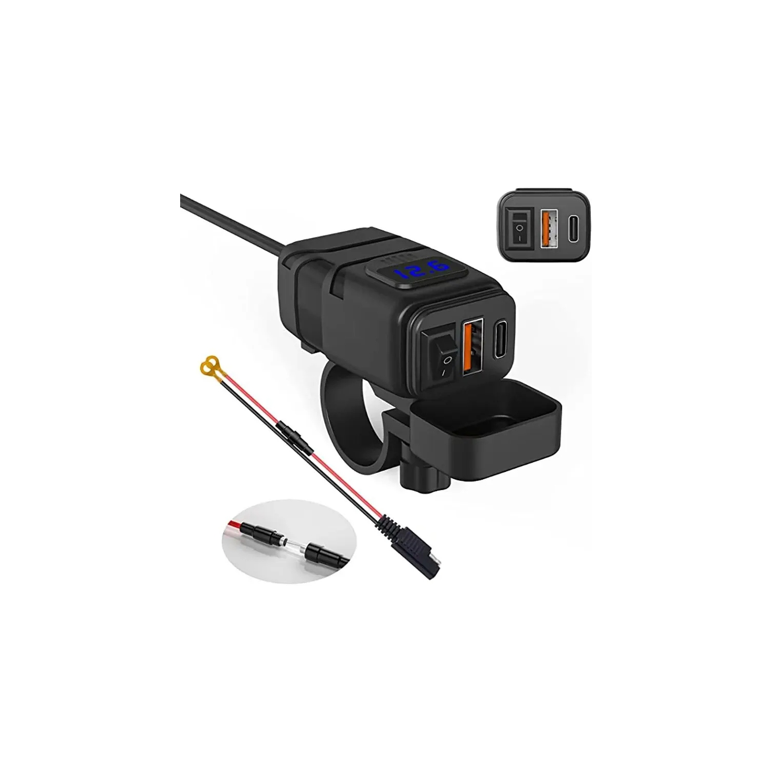 Chargeur mobile à deux ports USB pour motocyclette, charge rapide de 12V a avec affichage de tension étanche et voltmètre