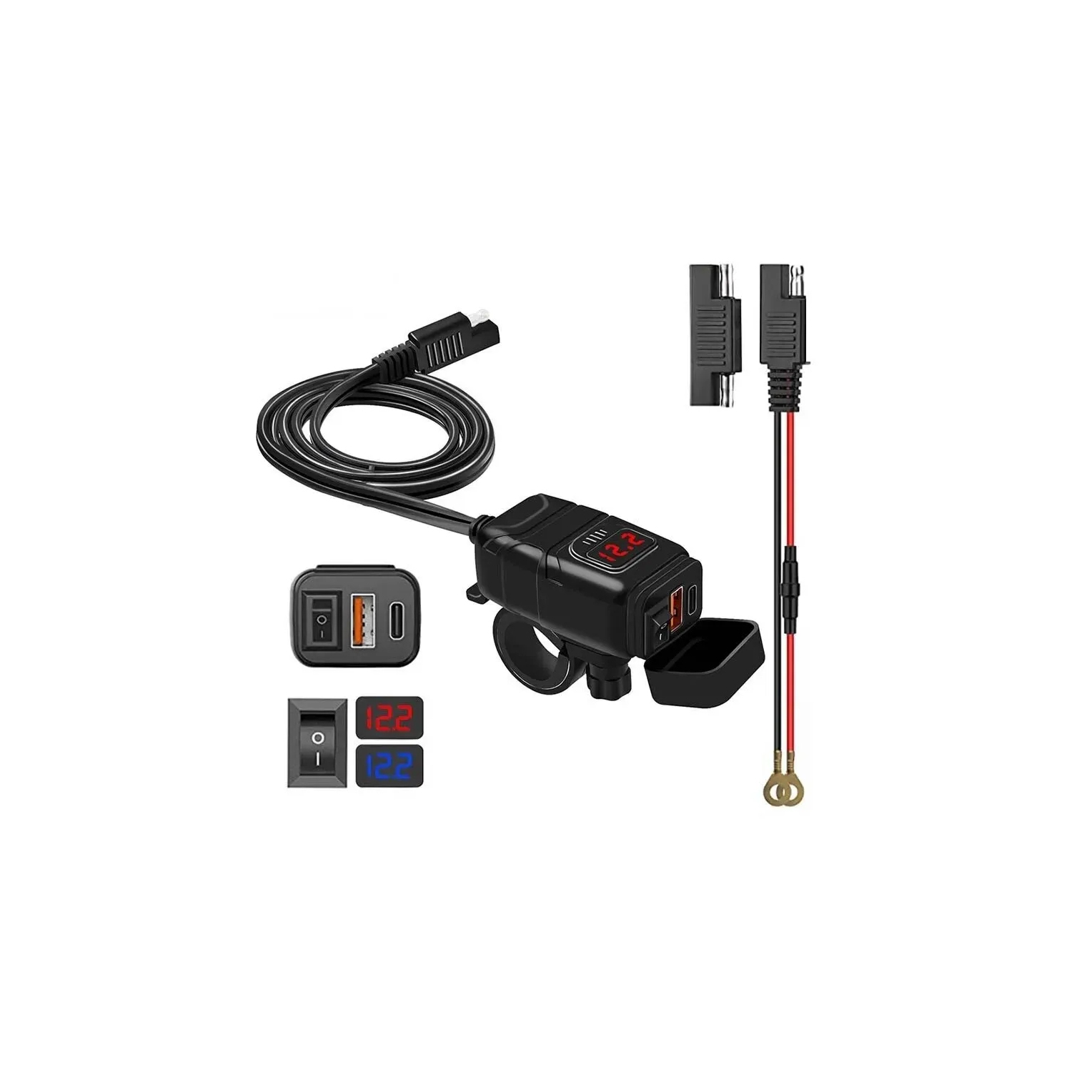 Chargeur mobile à deux ports USB pour motocyclette, charge rapide de 12V a avec affichage de tension étanche et voltmètre