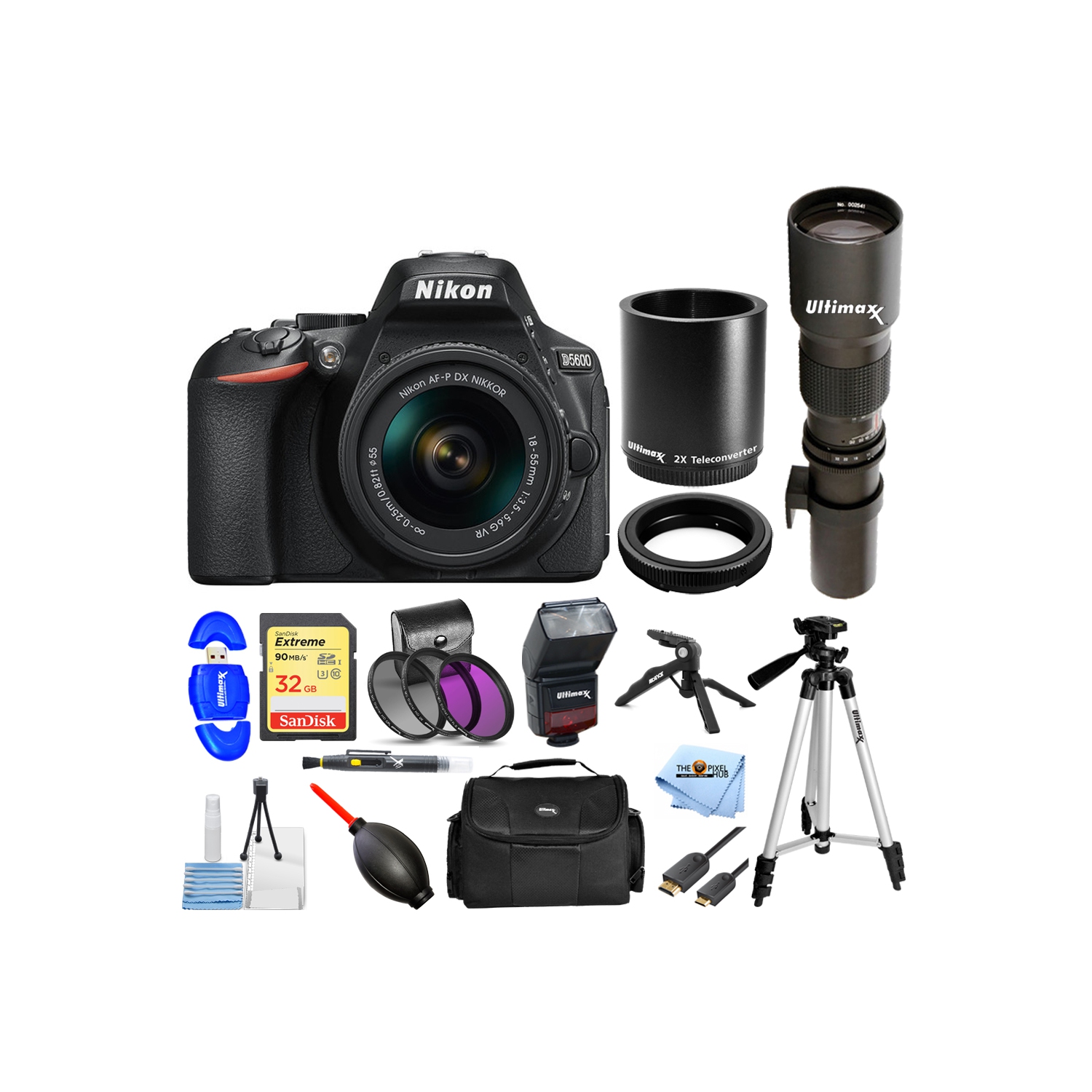 Nikon D5600 Camera 18-55mm + 500mm/1000mm Lens - 32GB Outdoor Photography Bundle