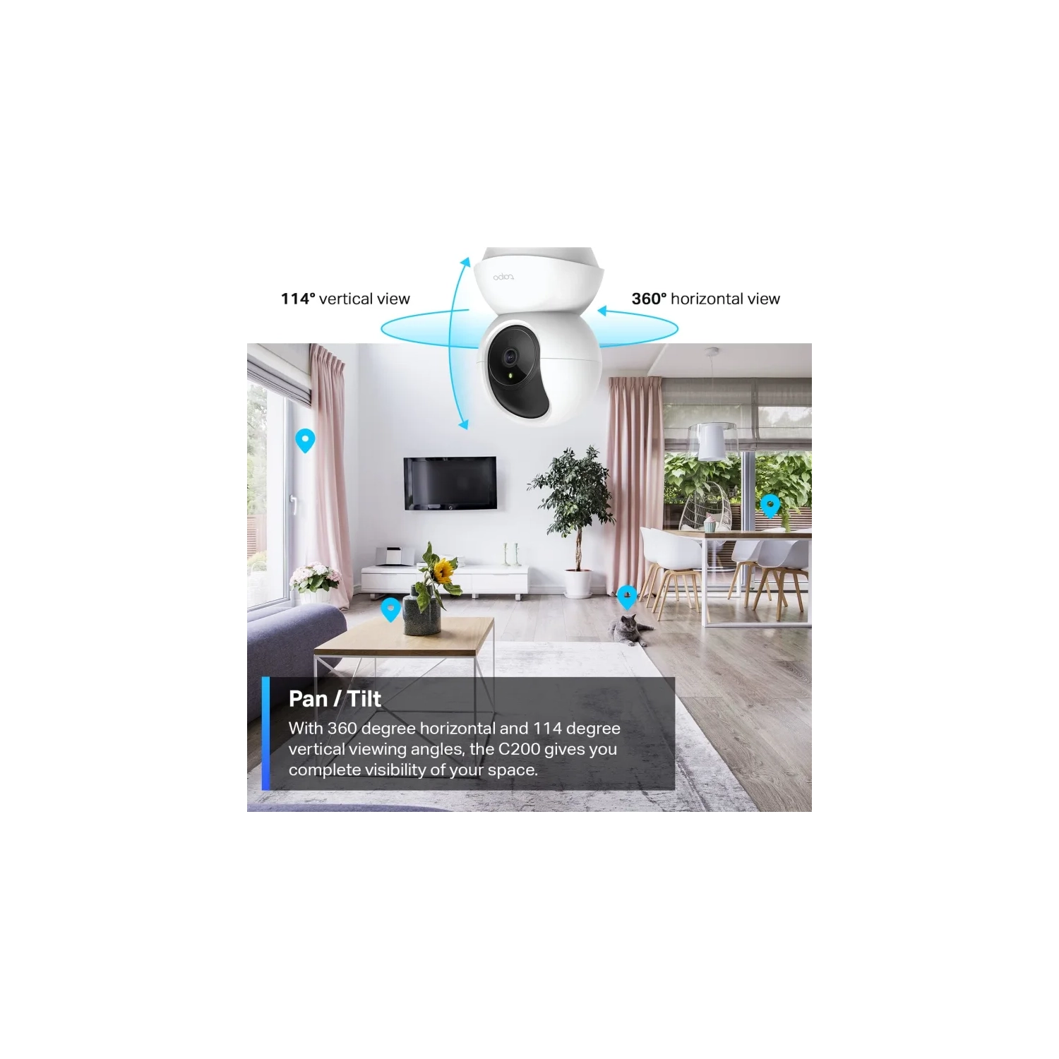 Smart Pan/Tilt Indoor Security Camera | 1080p Full HD, Motion Tracking, Night Vision