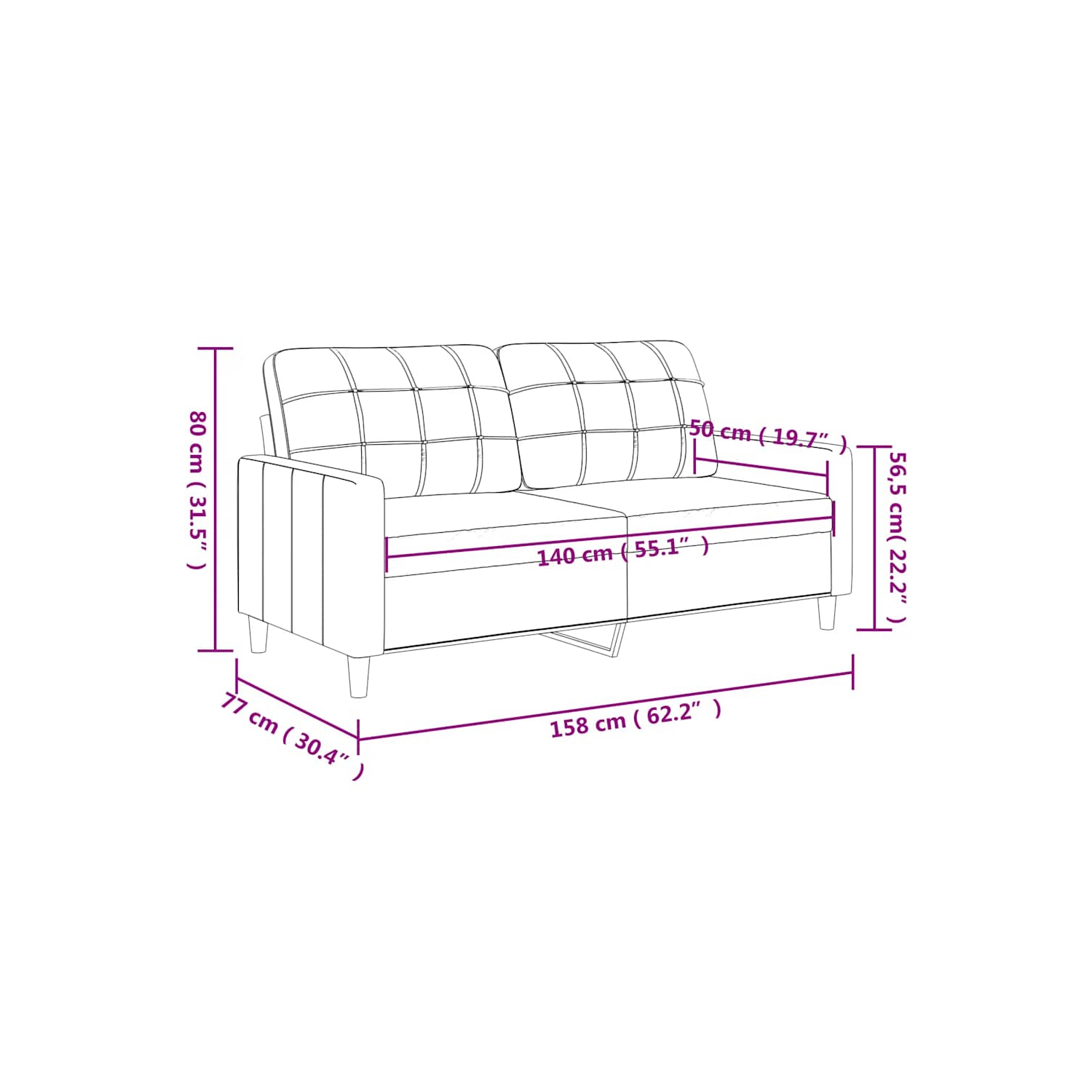 vidaXL 2-Seater Sofa Dark Grey 140 cm Fabric
