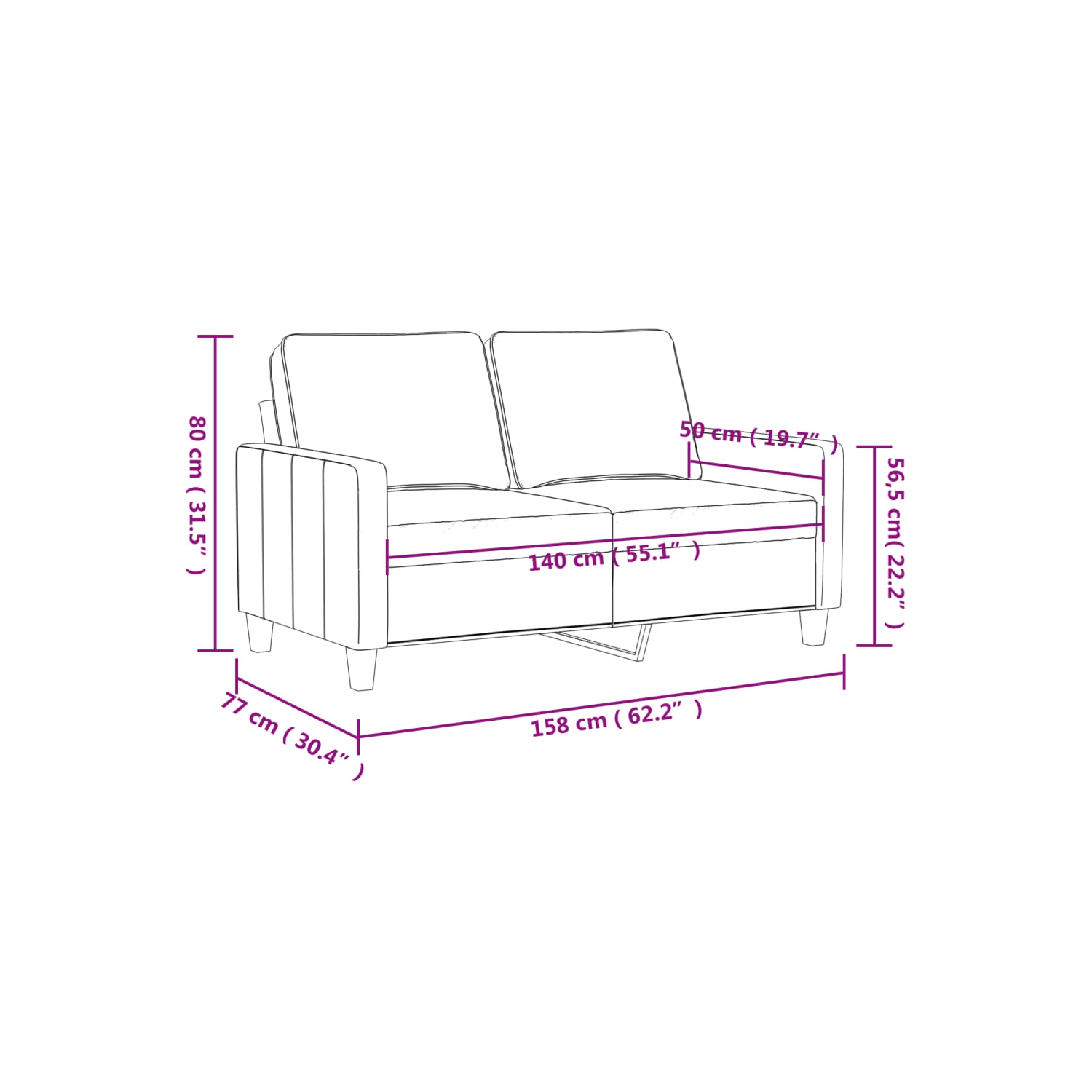 Sofa à 2 sièges en tissu 140 cm gris foncé vidaXL