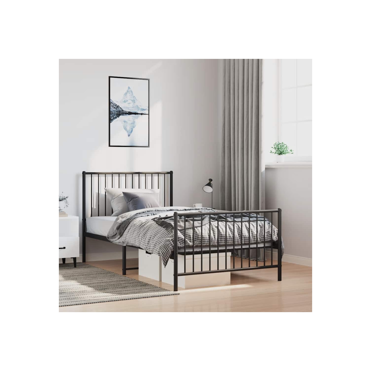 vidaXL Black Metal Twin Bed Frame with Headboard & Footboard, Heavy-Duty, No Mattress